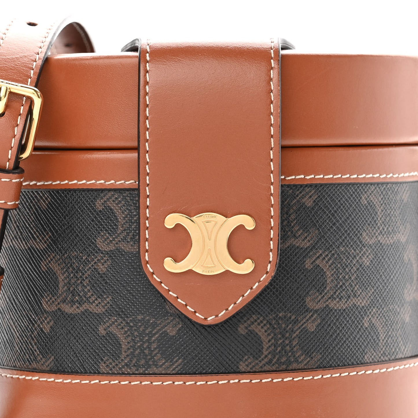 Calfskin Triomphe Canvas Medium Tambour Bag Tan