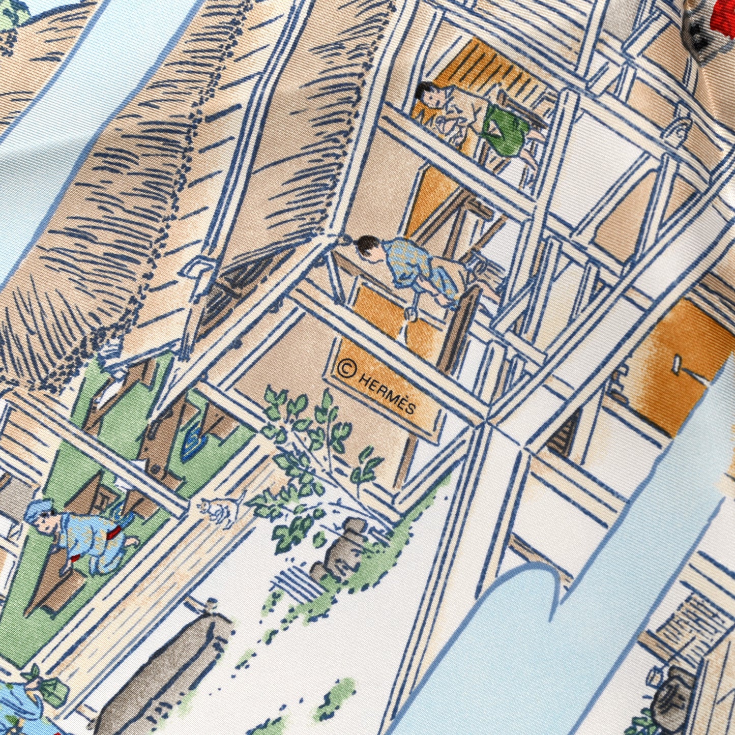 Silk Les Artisans D'Hermes Scarf 90 Rouge Bleu Vert