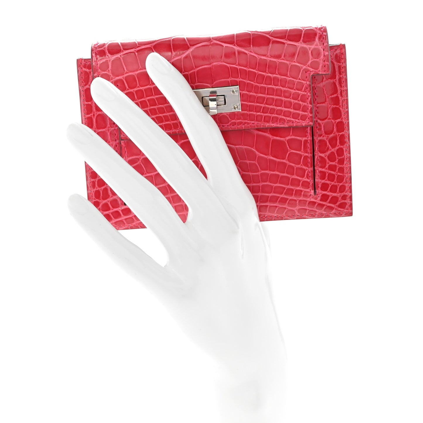 Shiny Alligator Kelly Pocket Compact Wallet Rose Extreme