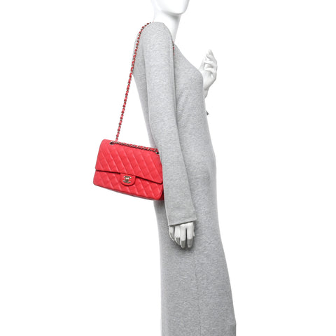 Caviar Quilted Medium Double Flap Red