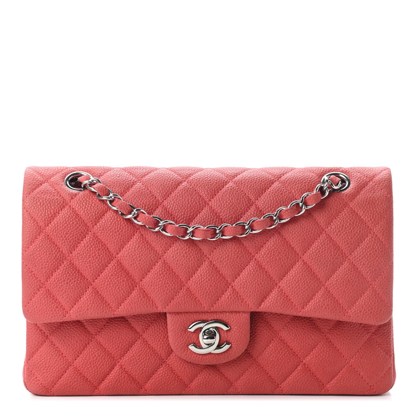 Iridescent Caviar Quilted Medium Double Flap Dark Pink