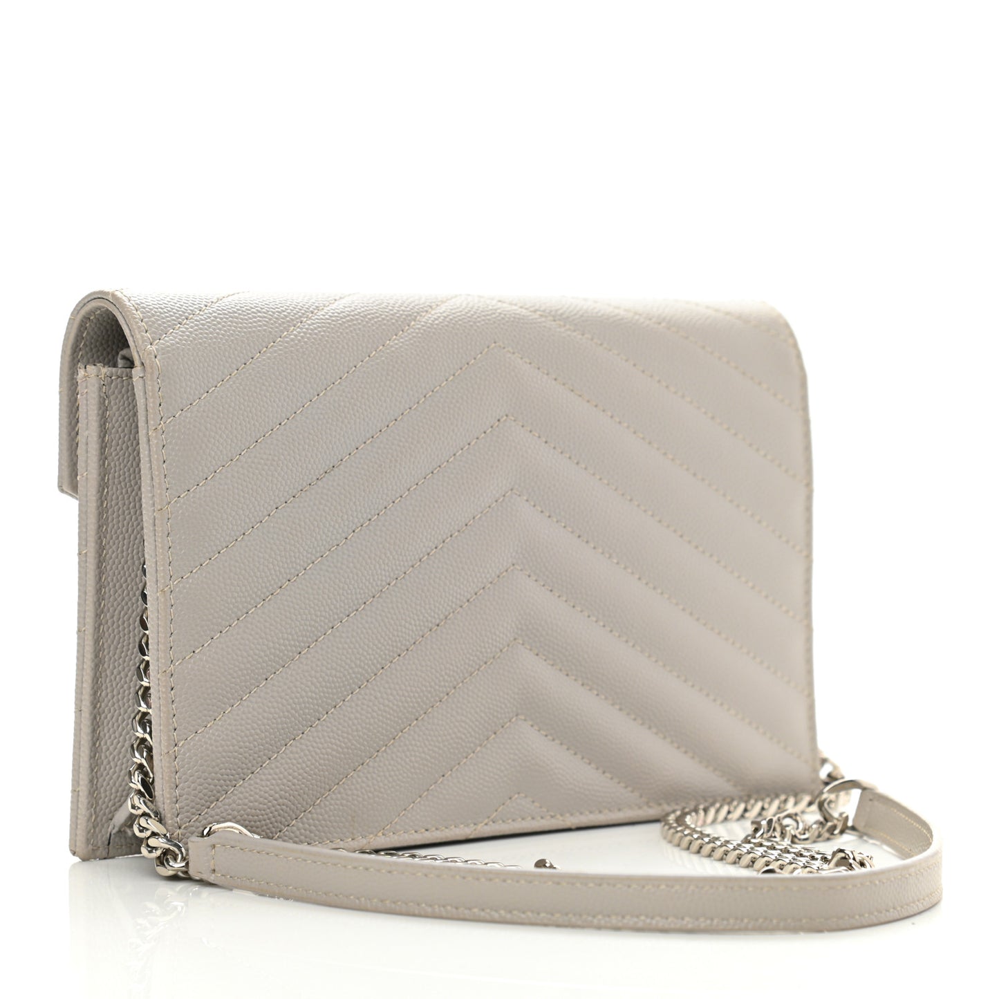 Grain De Poudre Matelasse Chevron Monogram Envelope Chain Wallet Granite