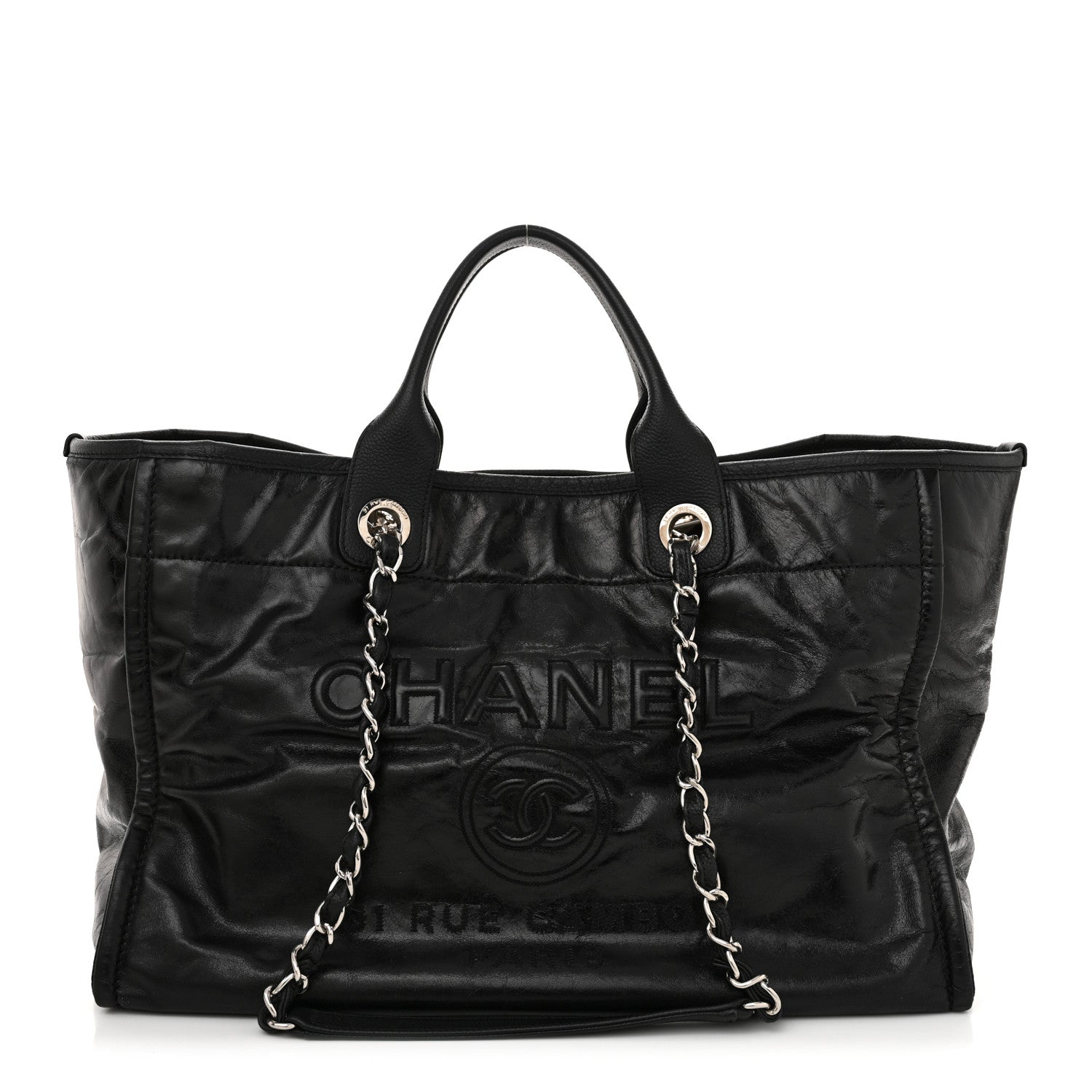 Chanel Glazed Calfskin Medium Deauville Tote Black 1637516
