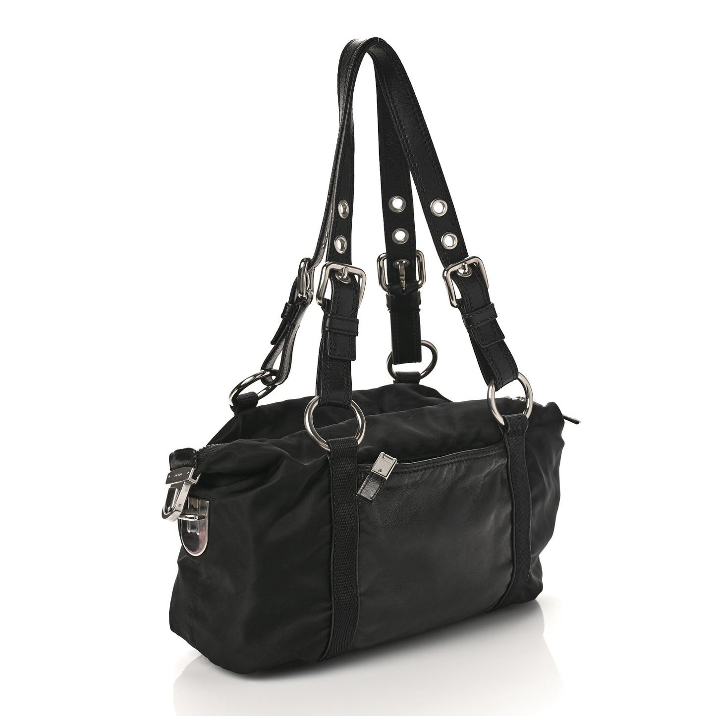 Tessuto Nylon Soft Calfskin Shopping Satchel Black