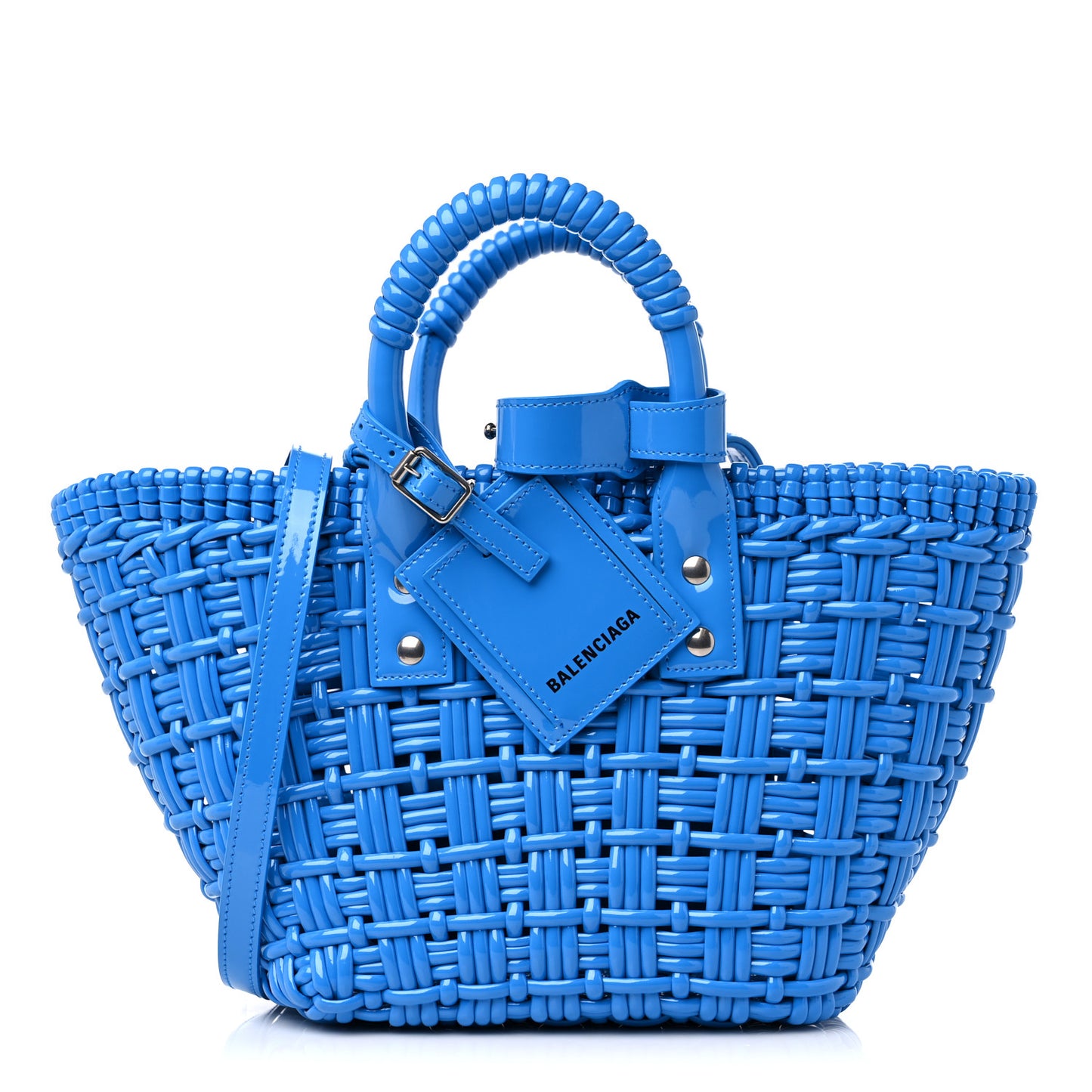 Varnished Faux Calfskin Braided XS Bistro Basket Blue