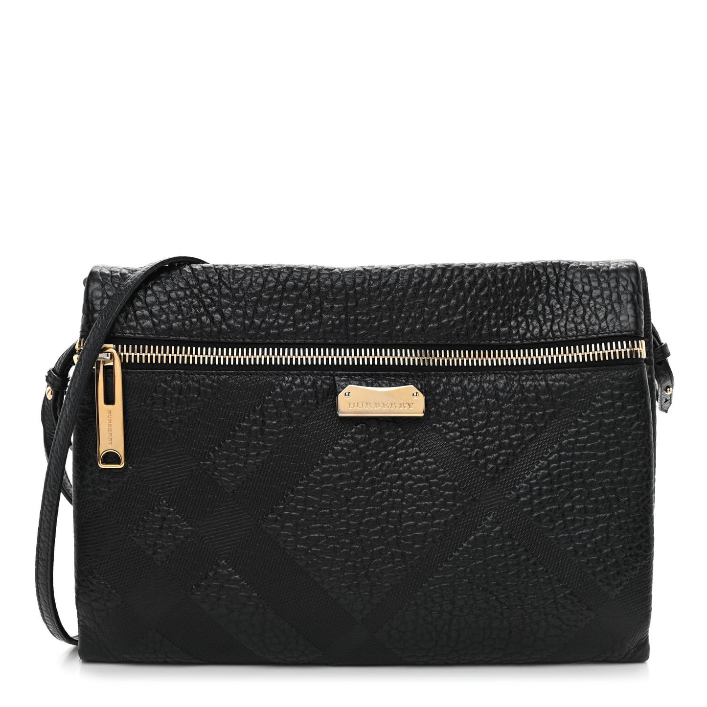 Signature Grain Calfskin Check Embossed Medium Balmoral Clutch Bag Black