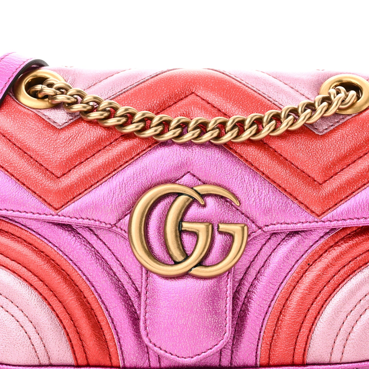 Metallic Calfskin Matelasse Mini GG Marmont Shoulder Bag Fuchsia