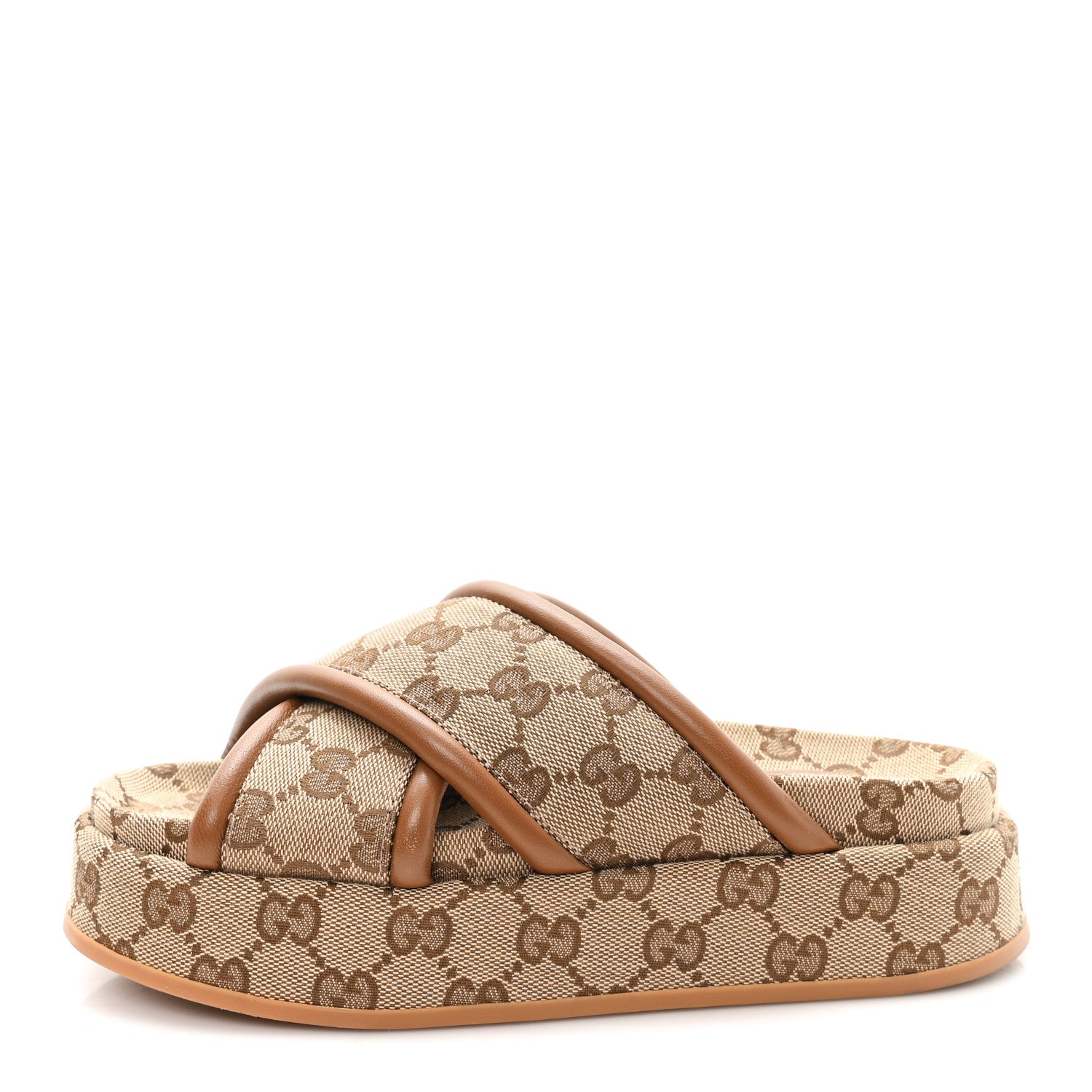 GUCCI ヴィンテージ ヒール ミュール GG柄 キャンバス 茶　ベージュ Gucci Monogram GG Calfskin Angelina Platform 55mm Slide Sandals 35
