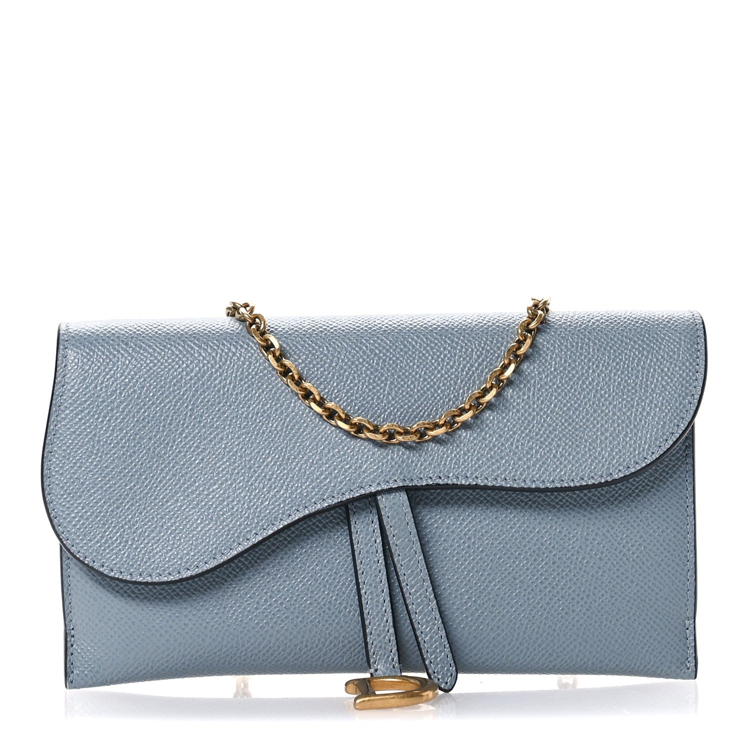 Christian Dior Grained Calfskin Saddle Chain Pouch Cloud Blue