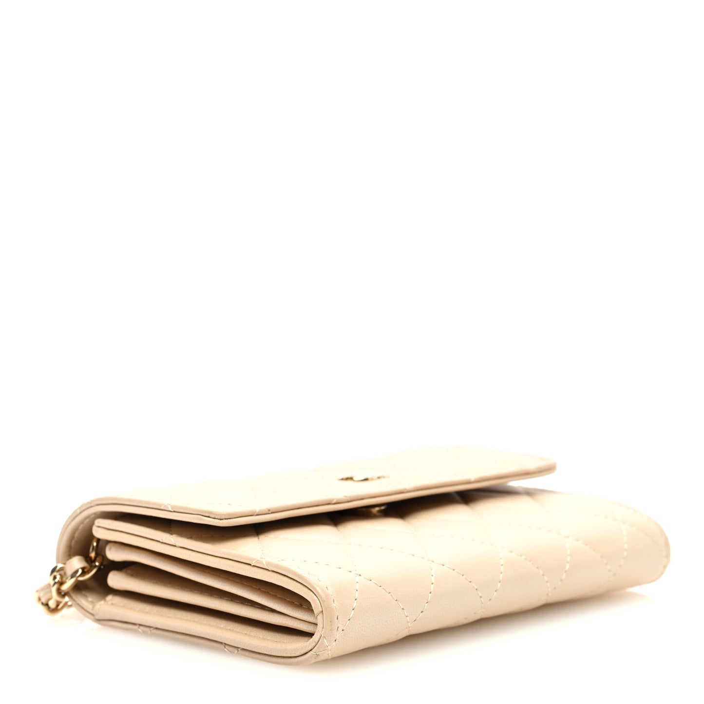 Lambskin Quilted Pearl My Shoulder Mini French Wallet On Chain WOC Light Beige