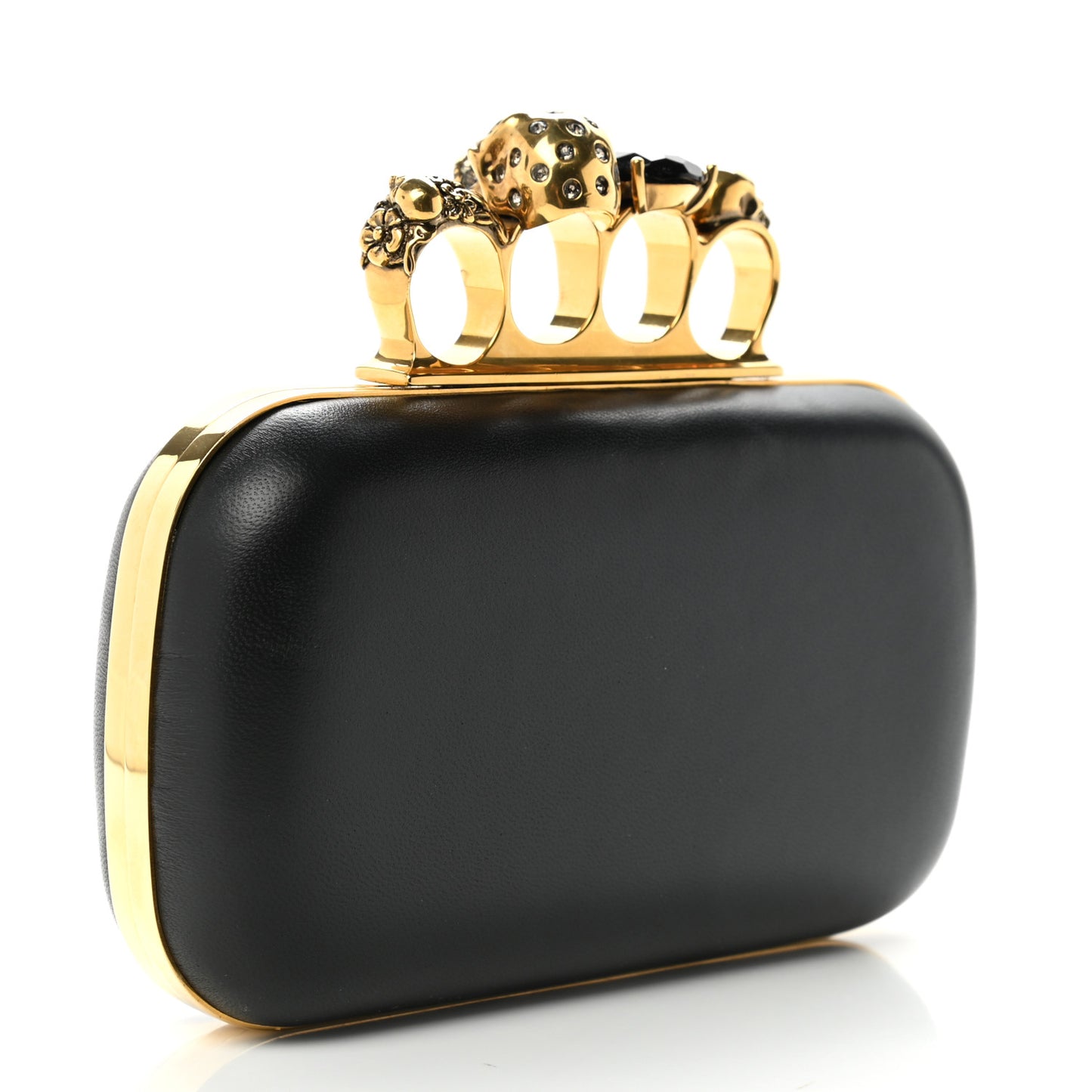 Nappa Skull Knuckle Duster Box Clutch Black
