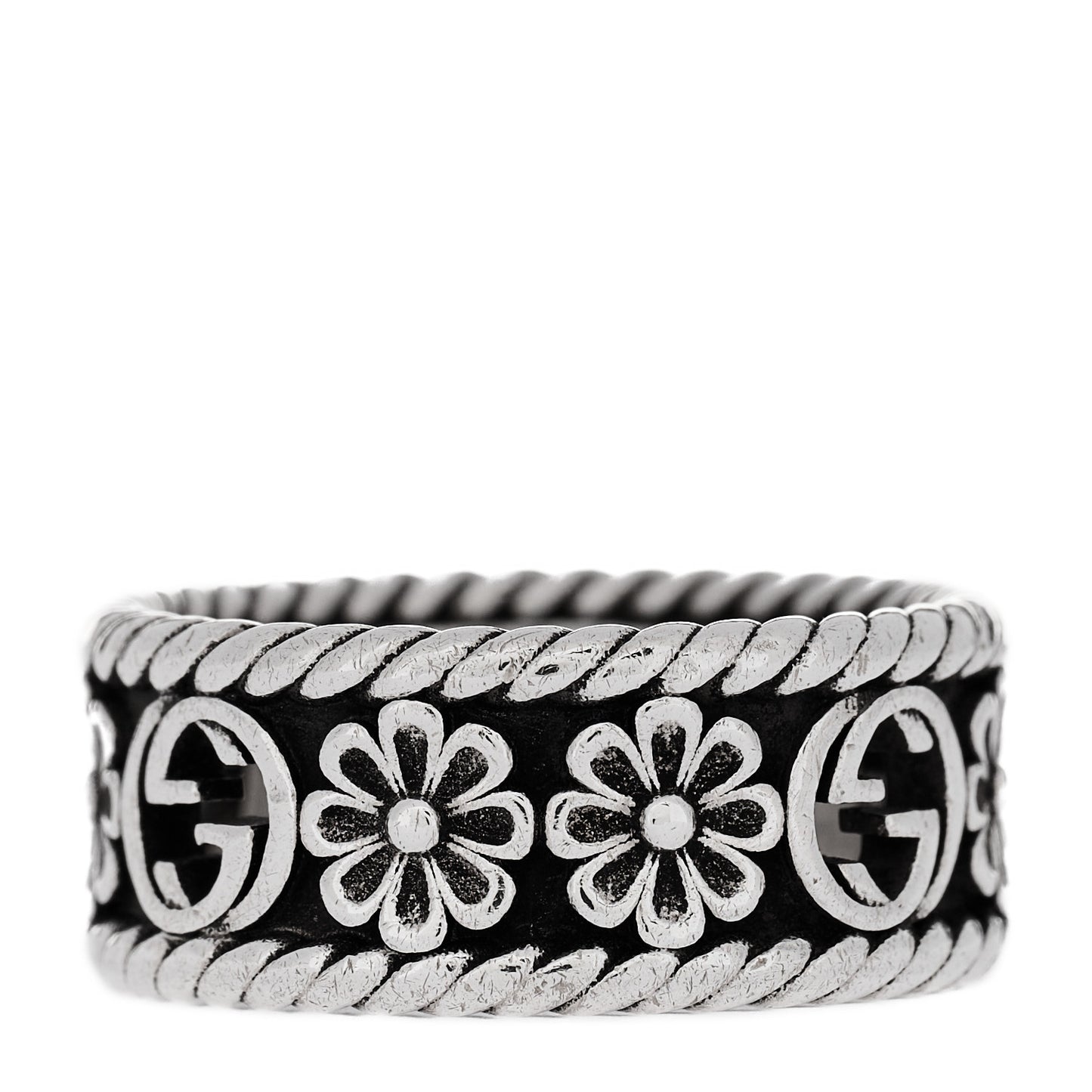 Sterling Silver Interlocking G Flower Ring 52 6