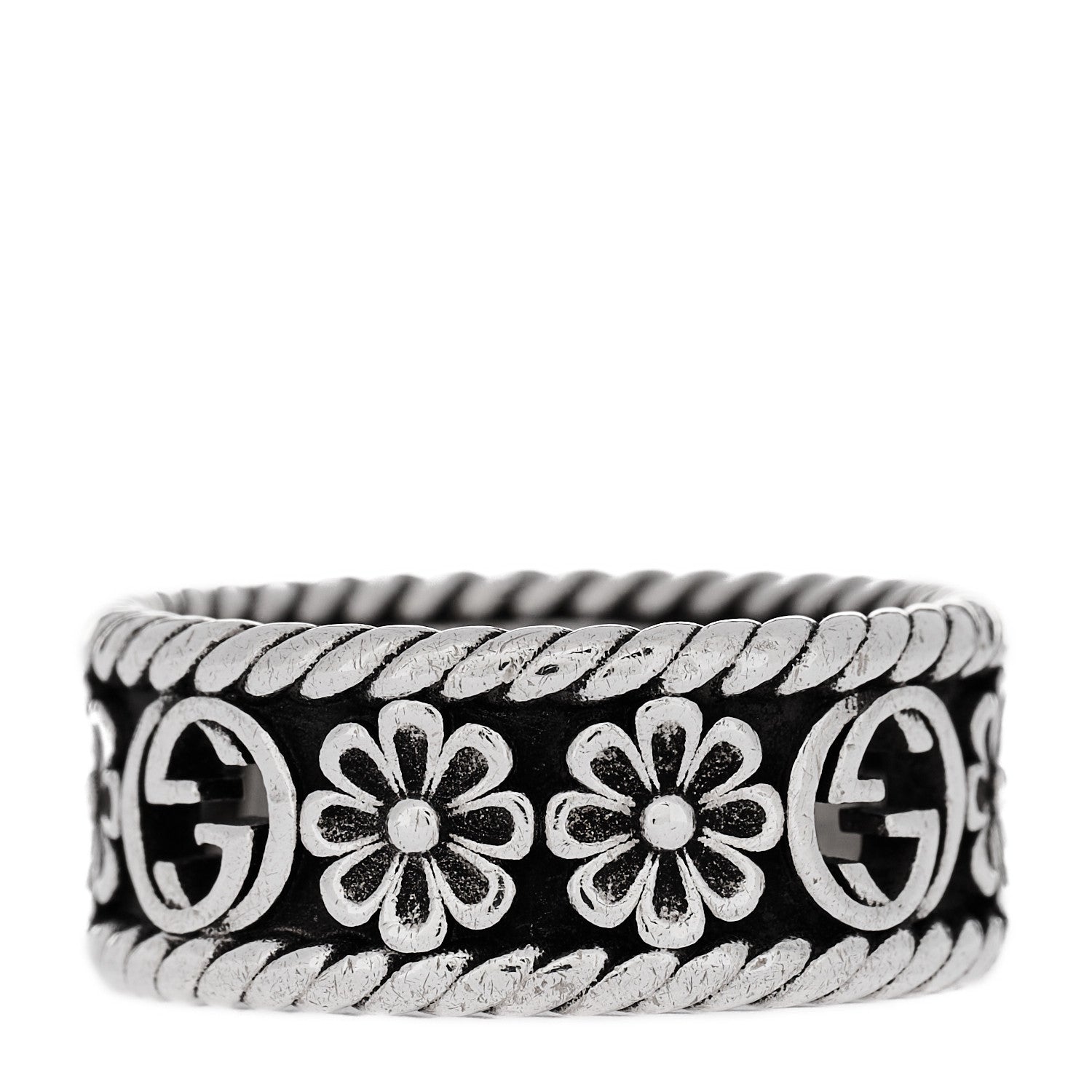 Gucci Sterling Silver Interlocking G Flower Ring 52 6 3 of 6