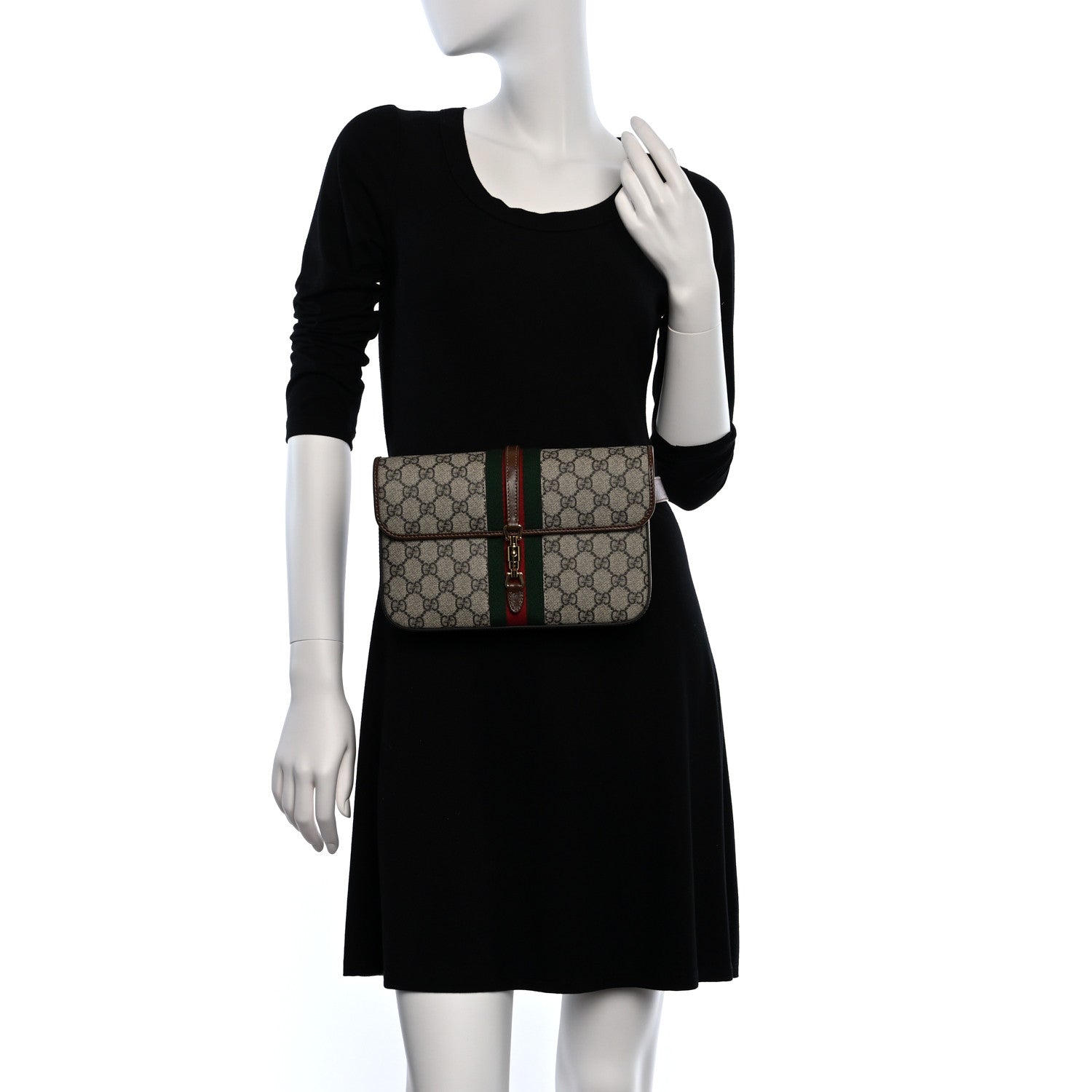 Gucci GG Supreme Monogram Azalea Calfskin Web Jackie 1961 Belt Bag 90 36 Beige Ebony Brown Sugar 2 of 8