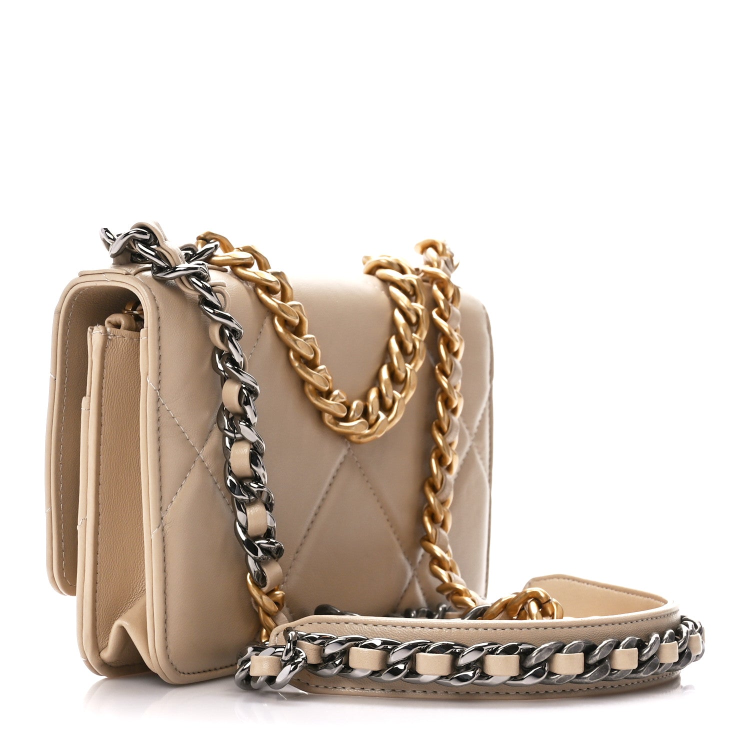 Chanel Lambskin Quilted Chanel 19 Wallet On Chain WOC Beige 3 of 12
