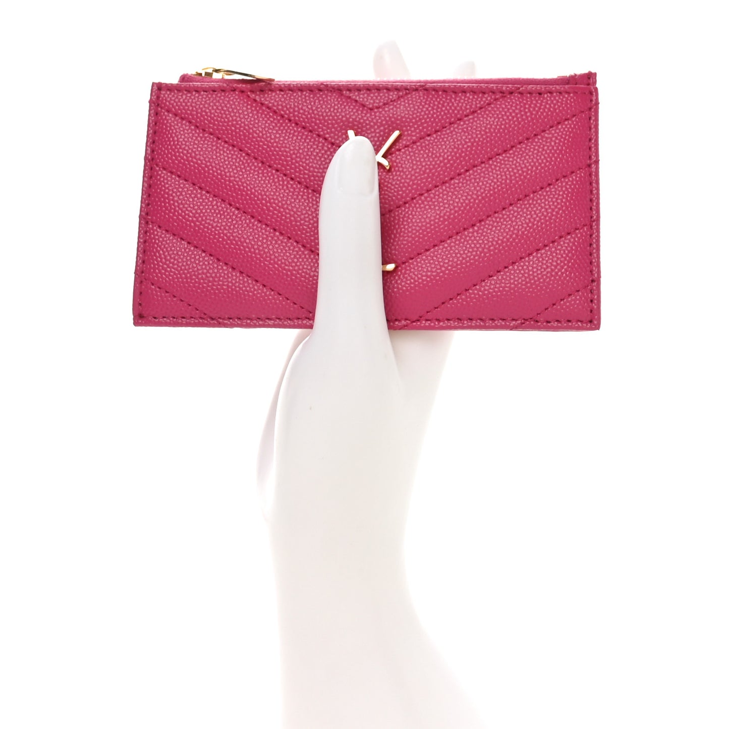 Grain De Poudre Matelasse Chevron Monogram Fragments Zippered Card Case Fresh Fuxia
