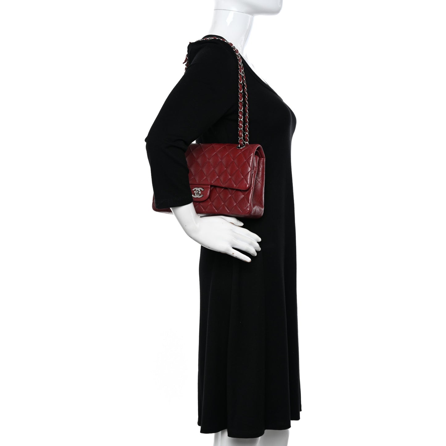 Caviar Quilted Medium Double Flap Dark Red