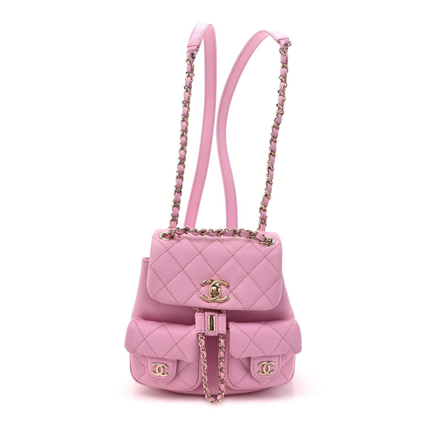 Shiny Caviar Quilted Small Duma Pockets Drawstring Backpack Lilac