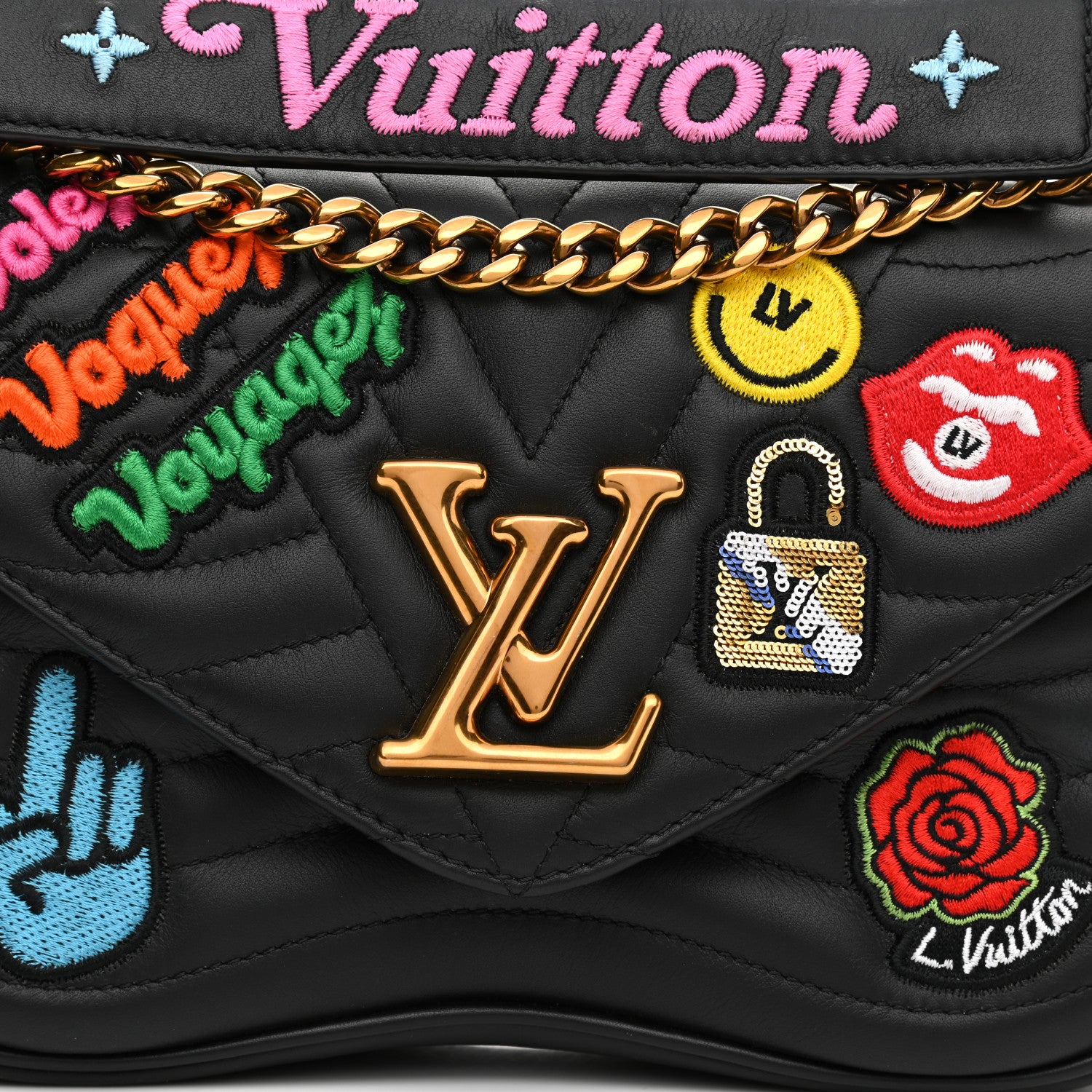 Louis Vuitton Calfskin Embroidered New Wave Chain MM Black 7 of 11