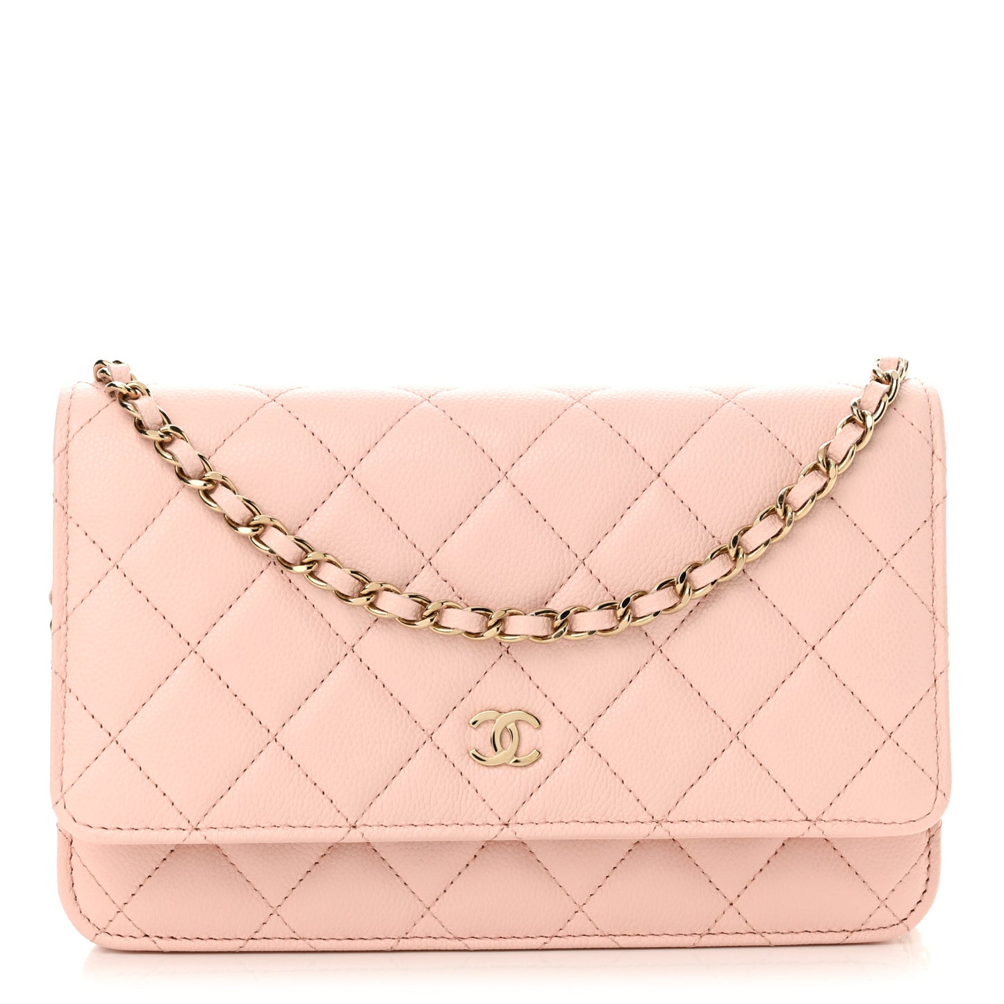 Caviar Quilted Wallet on Chain WOC Light Pink