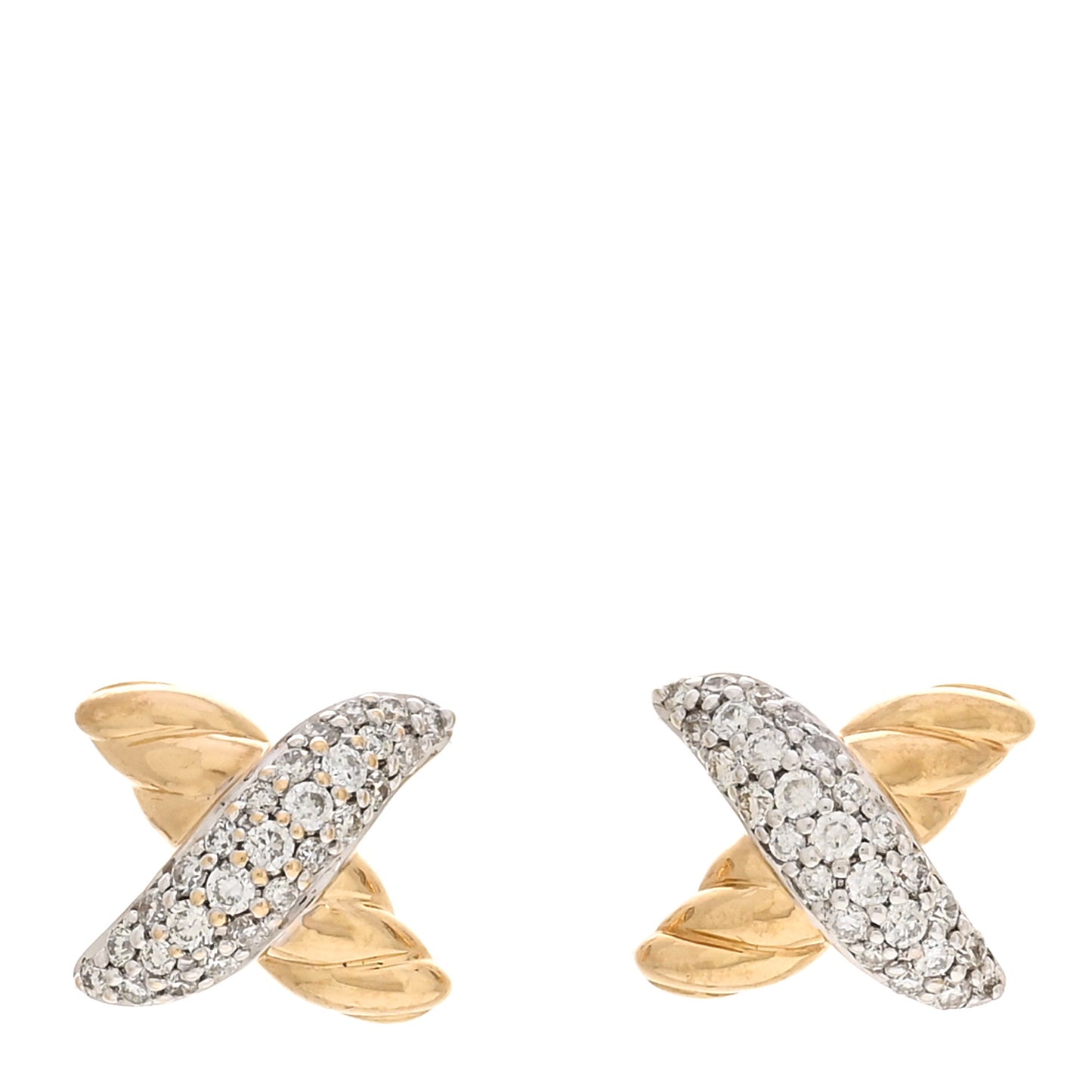 18K Yellow Gold Diamond Pave X Earrings