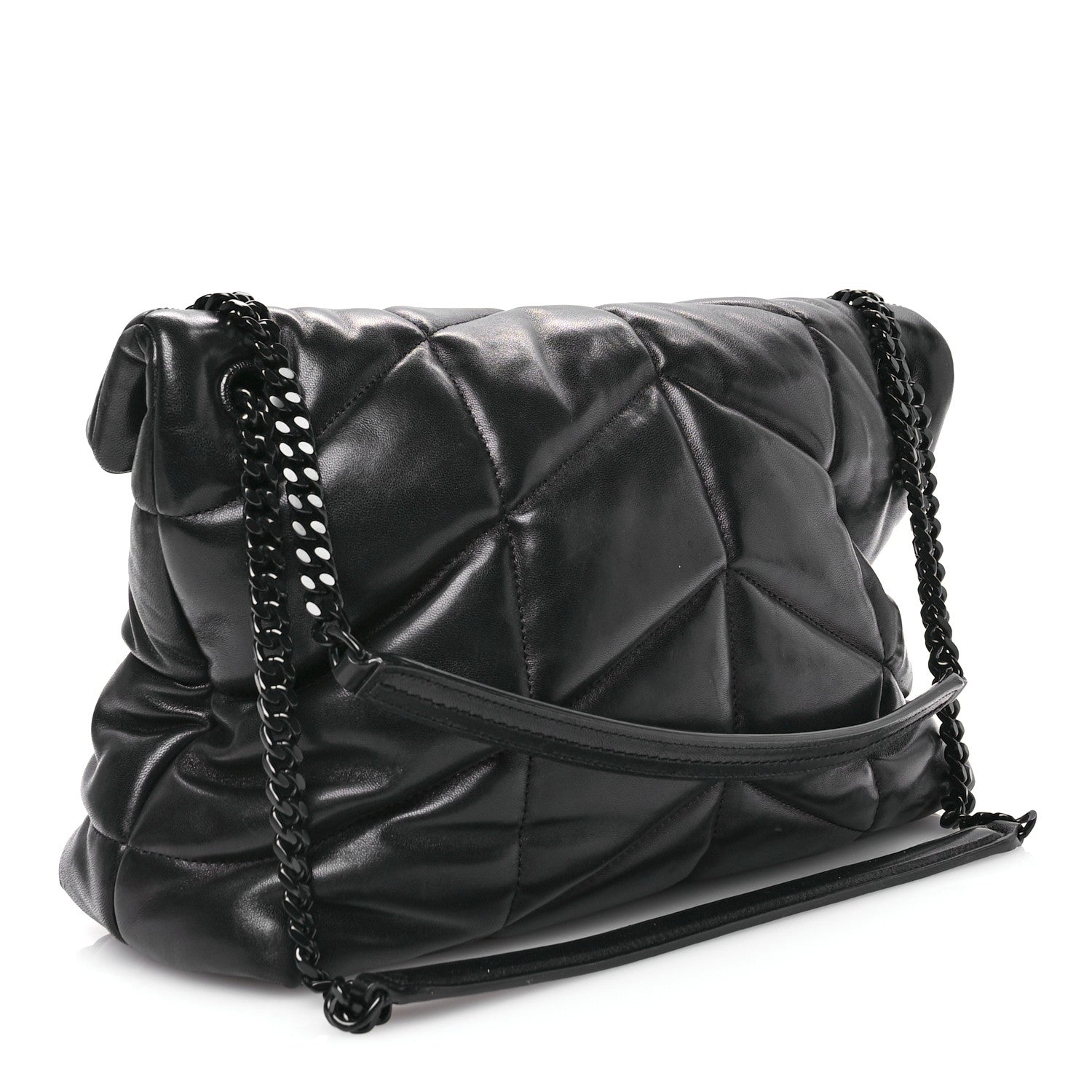 Saint Laurent Lambskin Quilted Monogram Monochrome Medium Loulou Puffer Chain Satchel Black 3 of 10