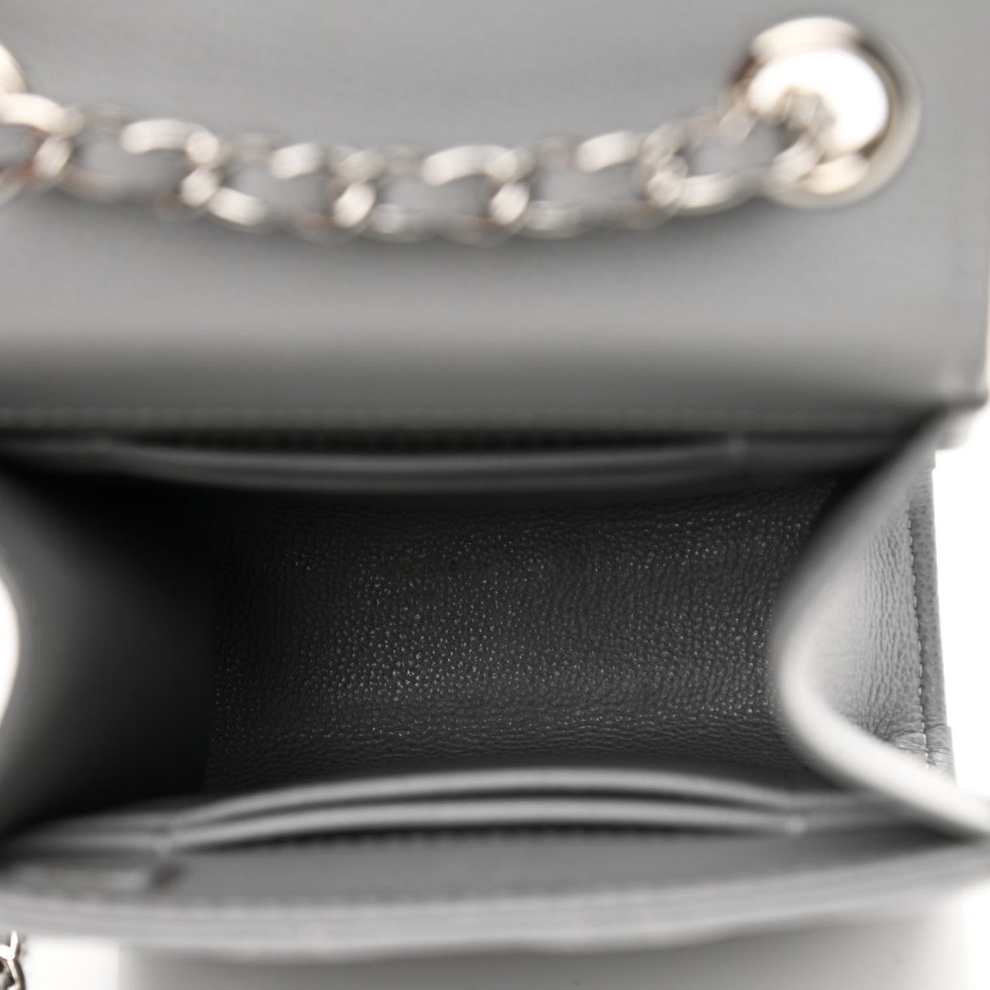 Grained Calfskin Quilted CC Box Clutch With Chain Grey