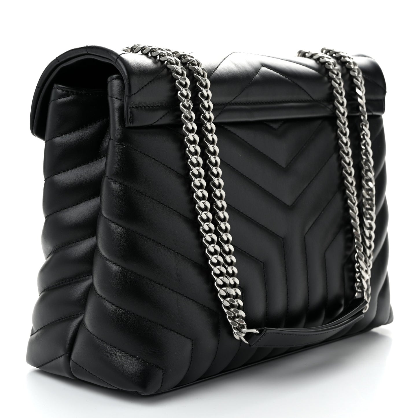 Calfskin Y Quilted Monogram Medium Loulou Chain Satchel Black