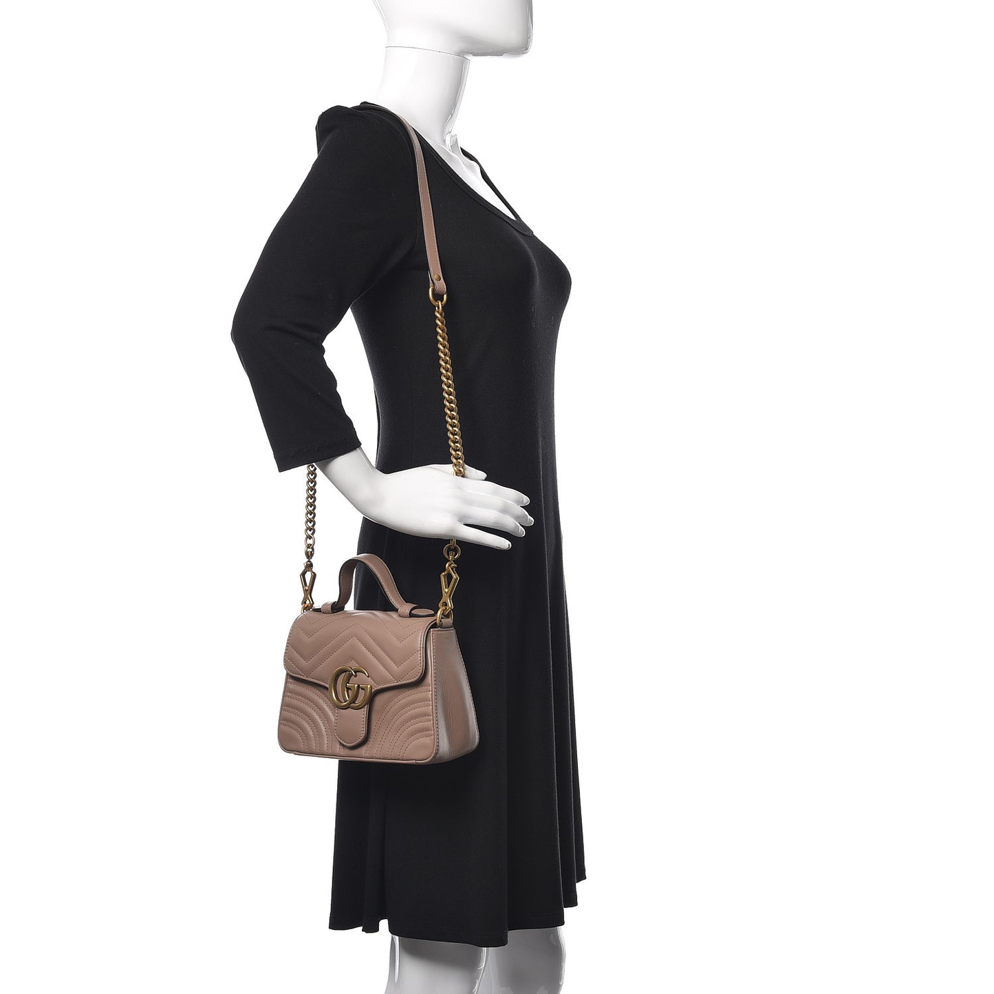 Calfskin Matelasse Mini GG Marmont Top Handle Shoulder Bag Porcelain Rose