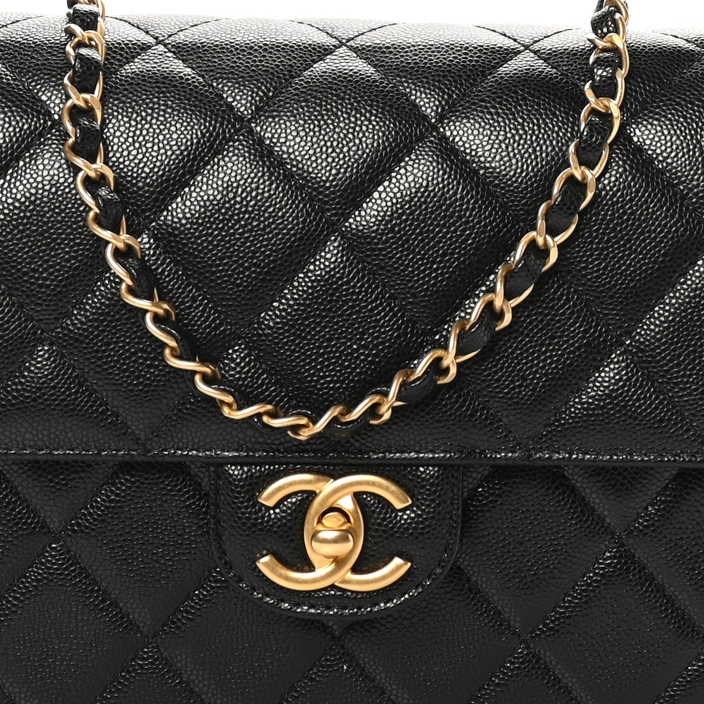 Shiny Caviar Quilted Small Top Handle Flap Black