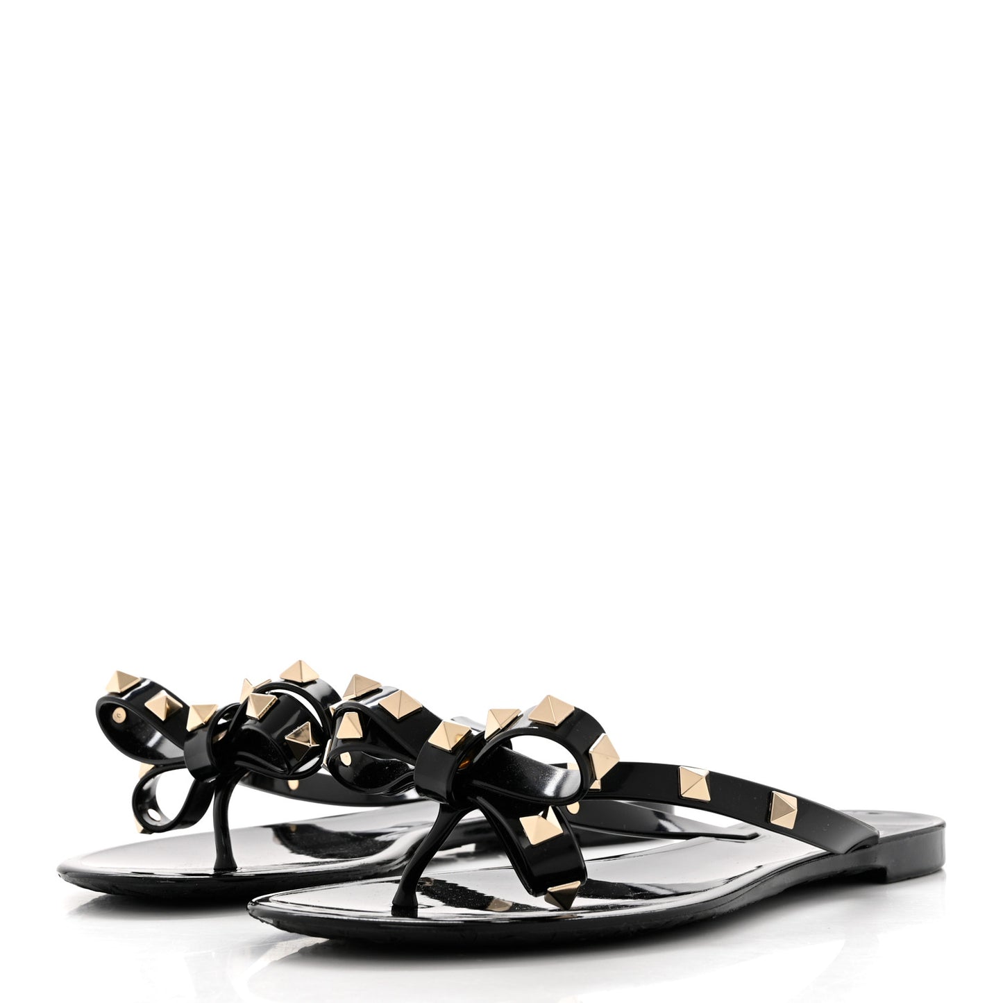 PVC Jelly Rockstud Bow Thong Sandals 35 Black