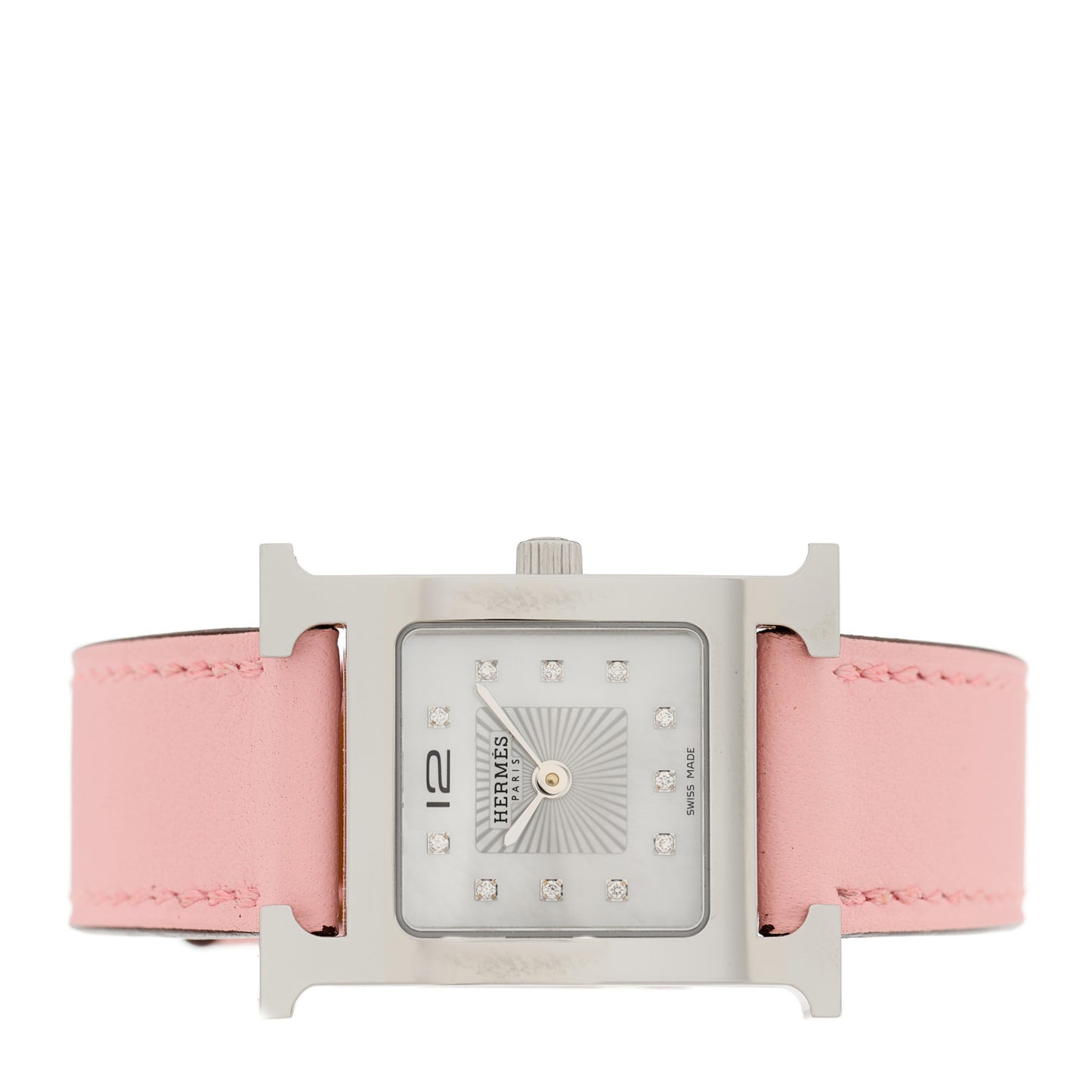 Stainless Steel Swift Diamond Mother of Pearl 21mm Heure H Hour Quartz Watch Rose Sakura