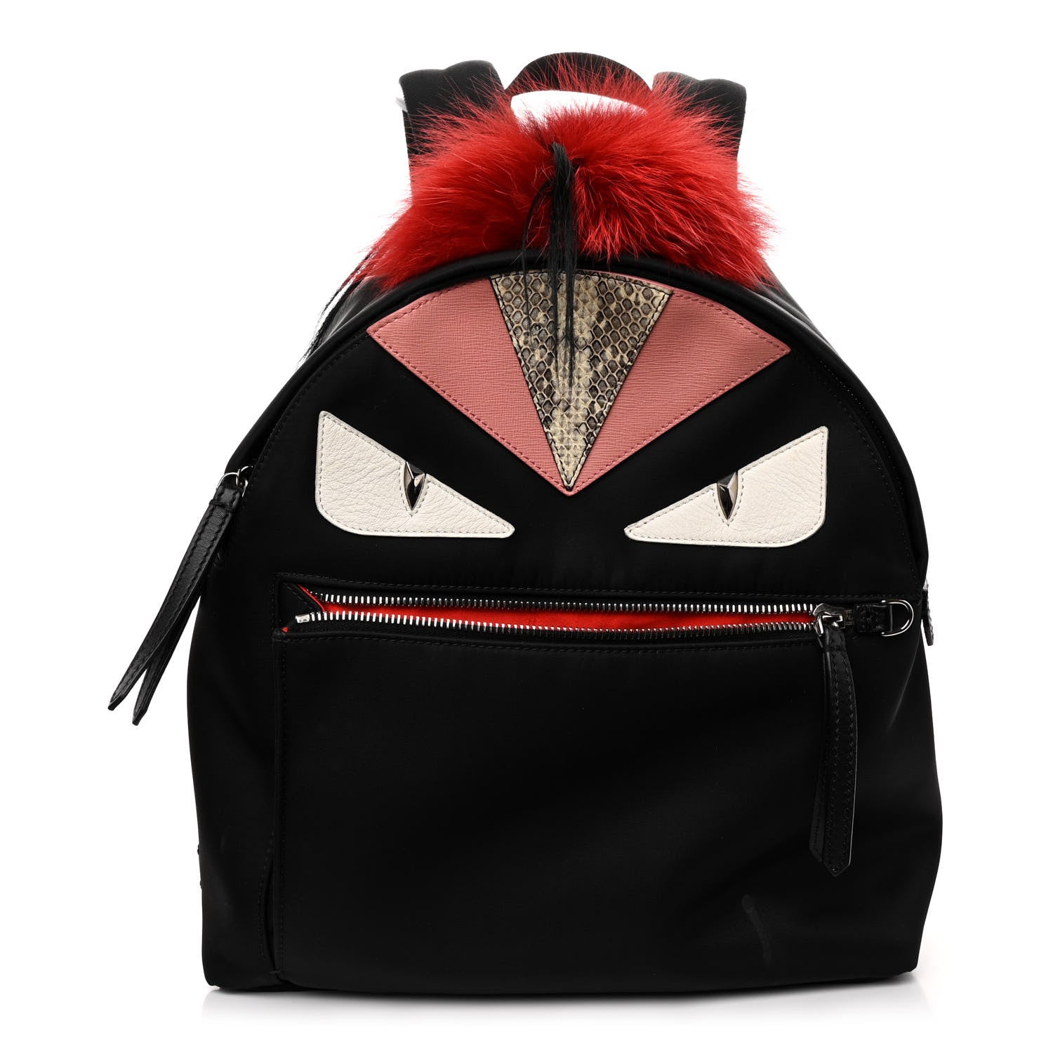 Fendi Nylon Vitello Dolce Elaphe Fox Fur Monster Eyes Backpack Black Natural Bordeaux Multicolor 1483692 – FASHIONPHILE