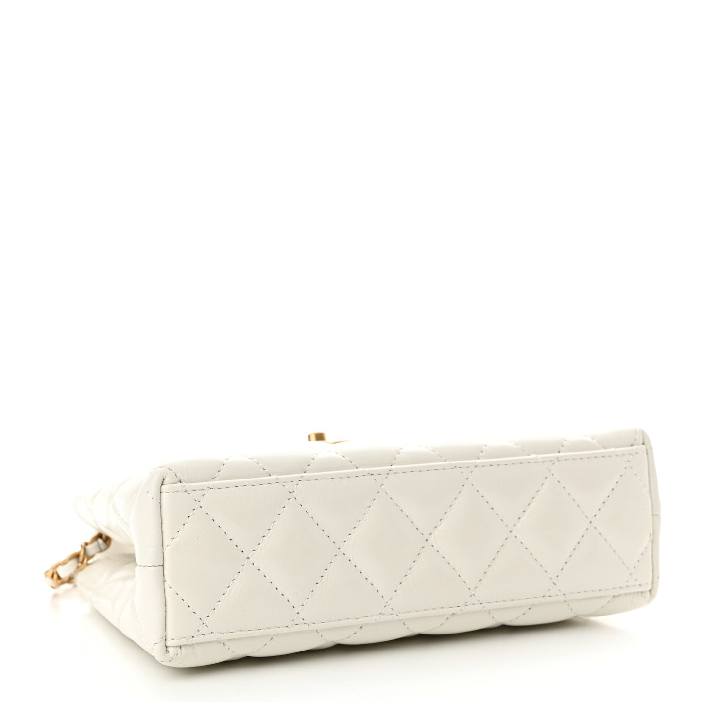Shiny Aged Calfskin Quilted Nano Kelly Shopper White