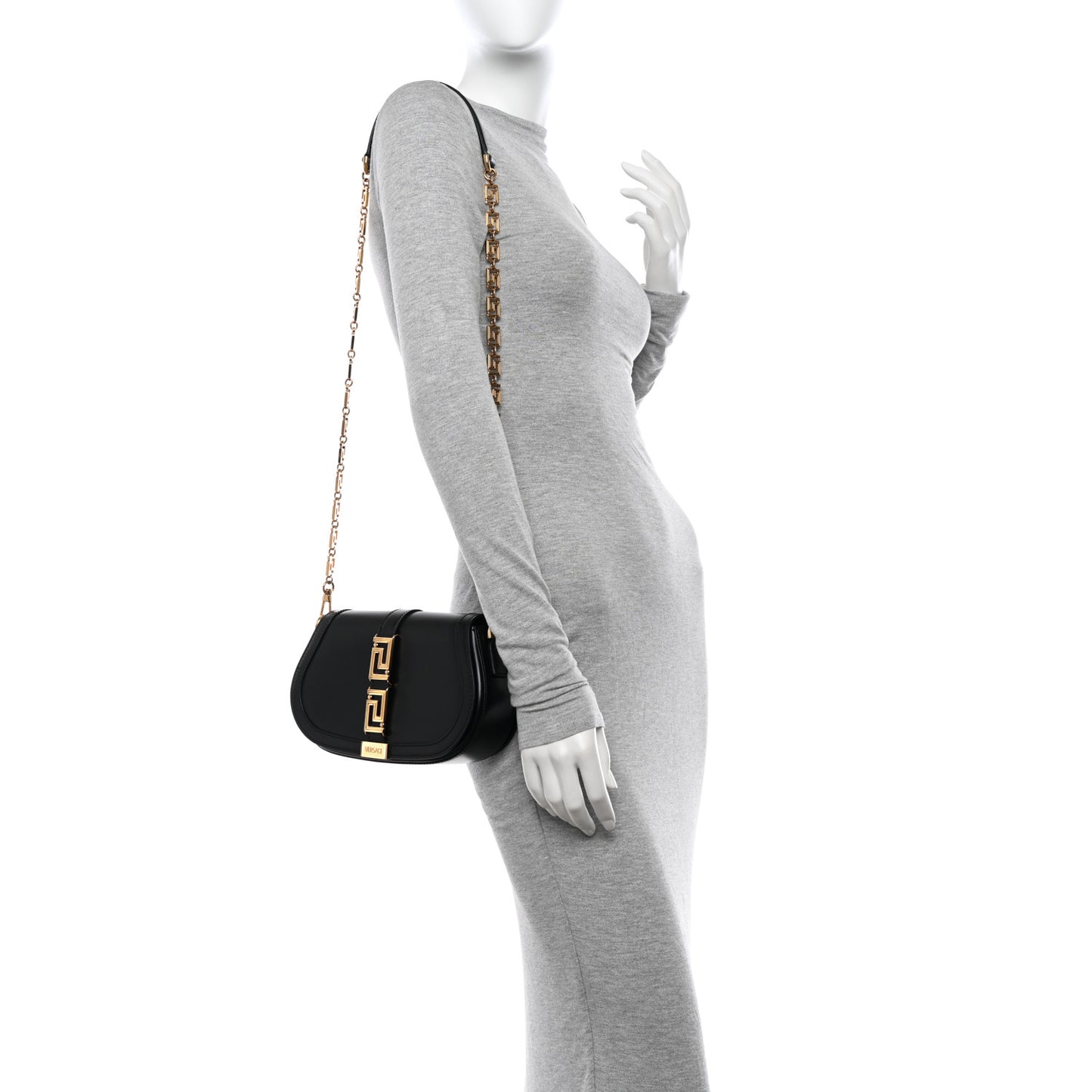 Calfskin Medium Greca Goddess Shoulder Bag Black