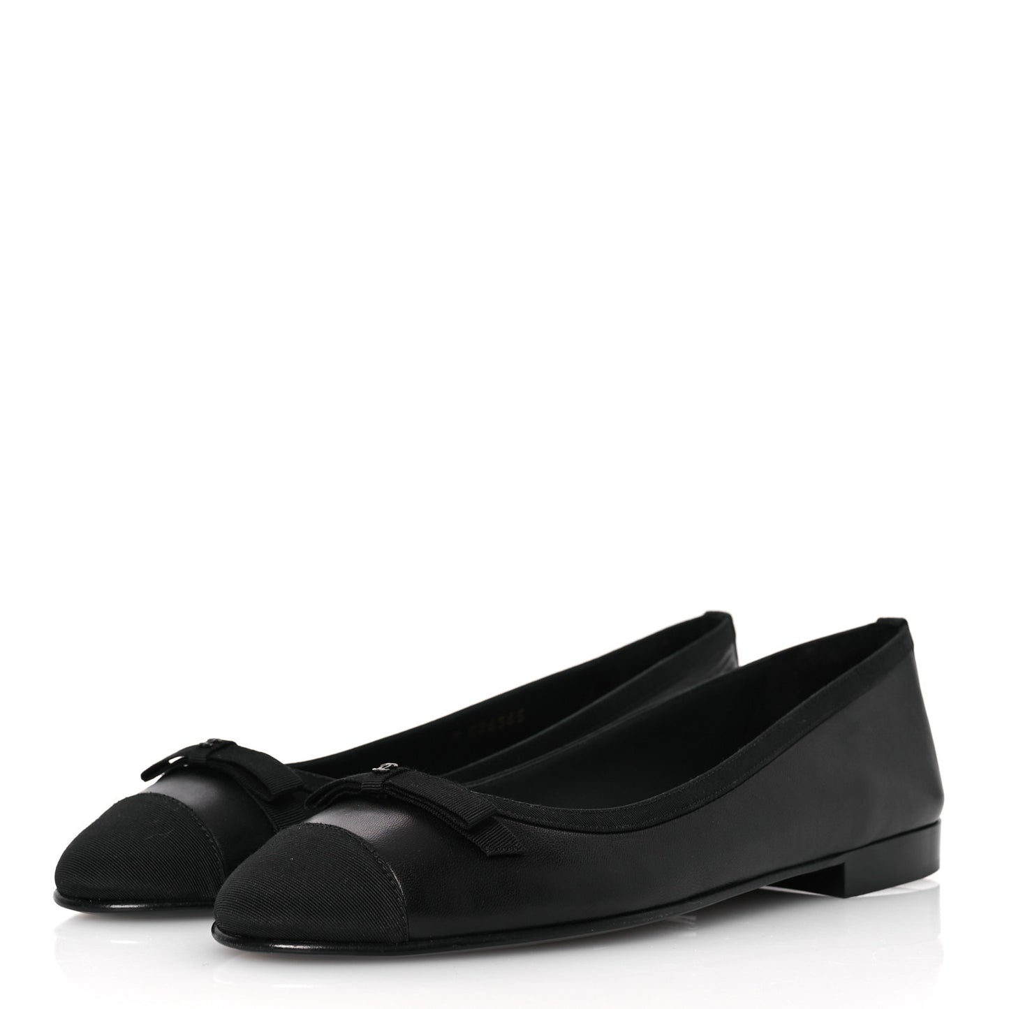Goatskin Cap Toe Bow CC Ballerina Flats 38.5 Black