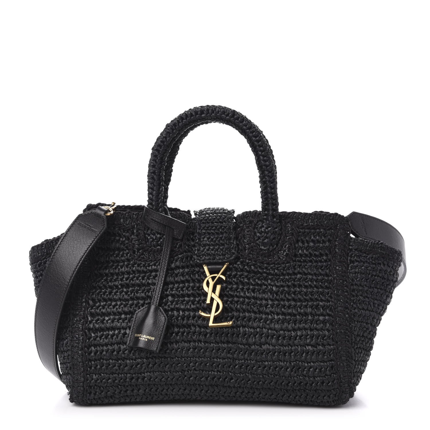 SAINT LAURENT ベイビー ダウンタウン カバス ブラック Saint Laurent Raffia Baby Monogram Downtown Cabas Black 694445