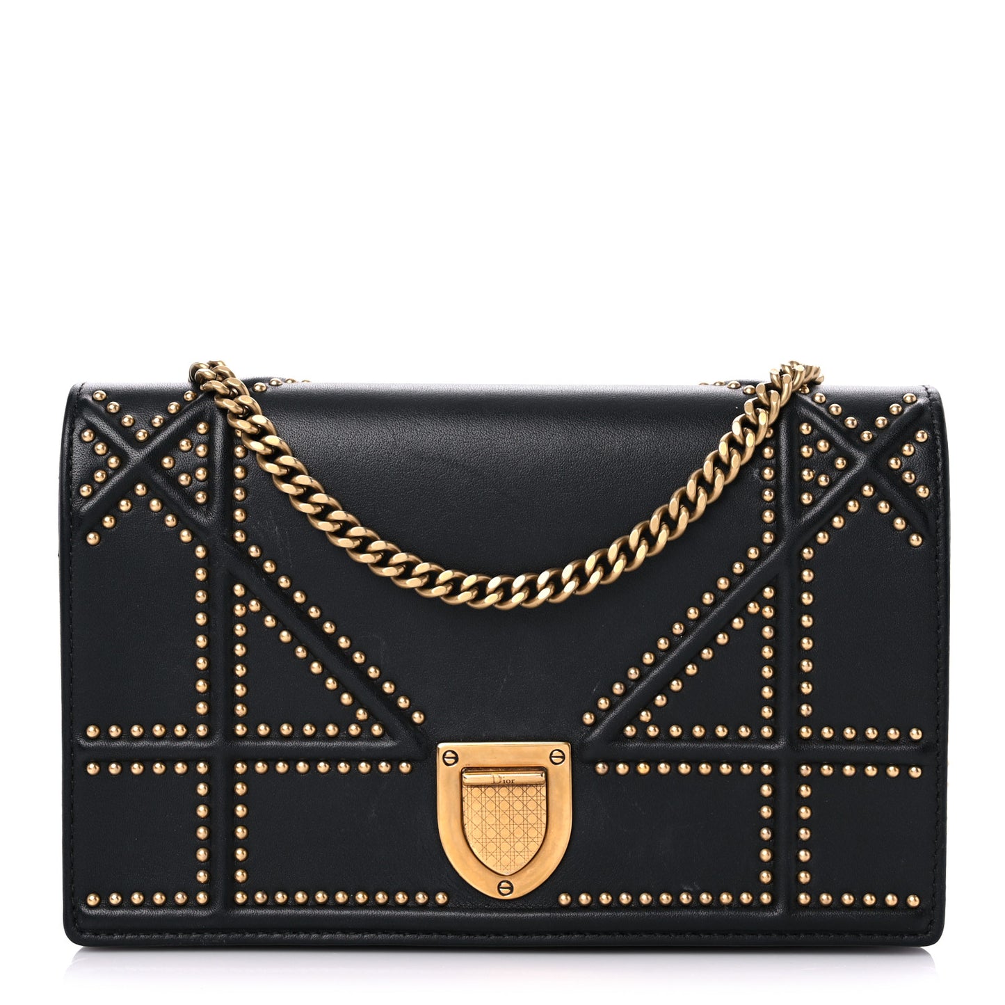 Lambskin Studded Micro Diorama Flap Bag Black