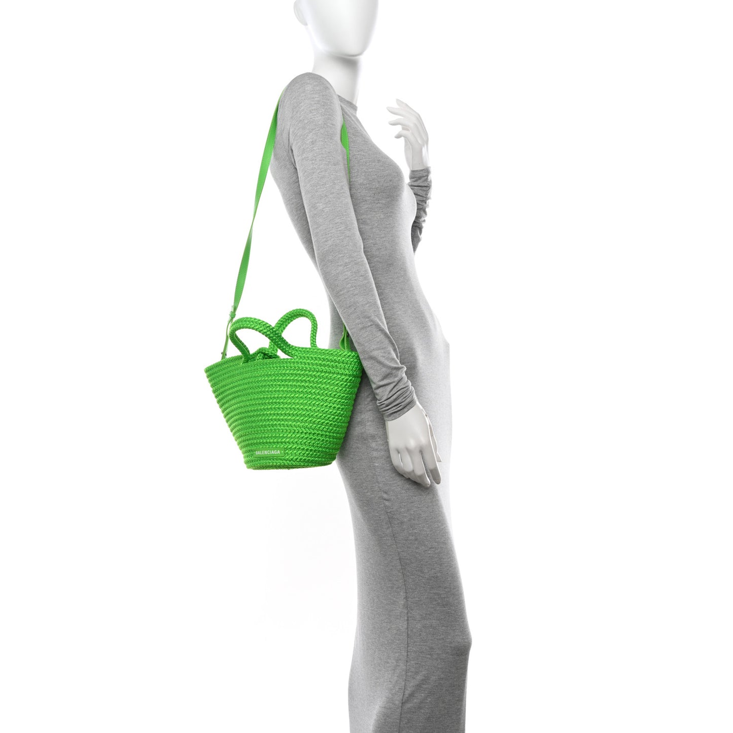 Nylon Lambskin Woven Small Ibiza Basket With Strap Green