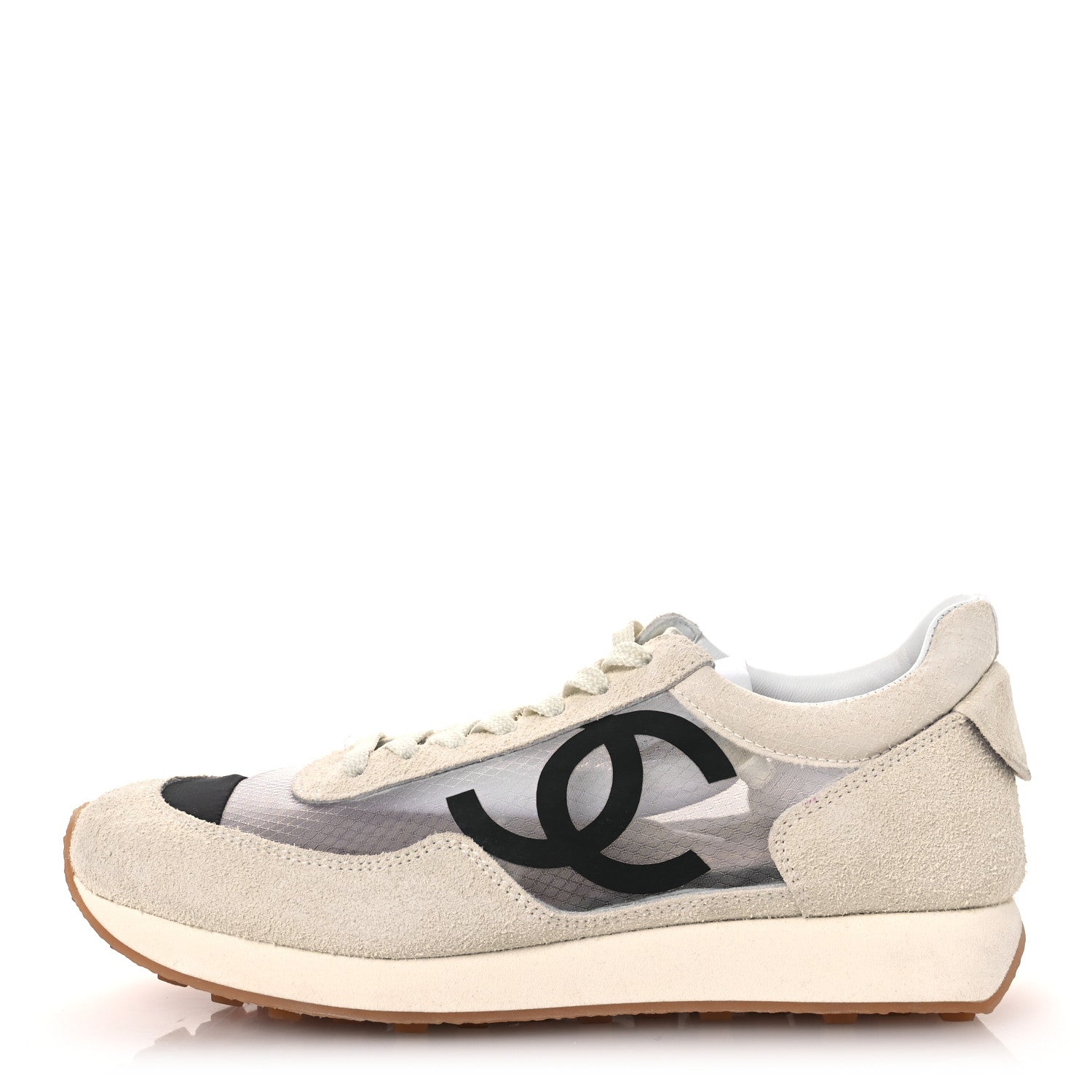 Chanel Suede Mesh Womens CC Sneakers 39 White Black 1839990