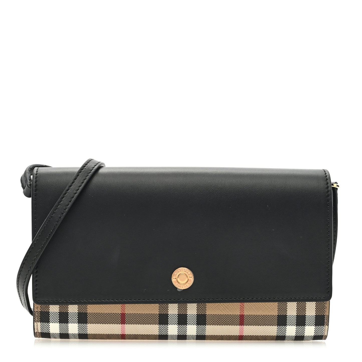 Calfskin Vintage Check Hannah Wallet with Detachable Strap Black