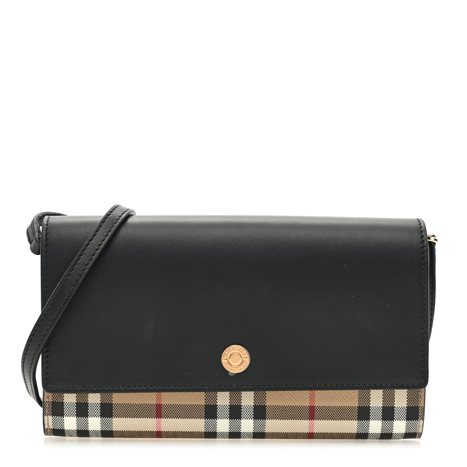 Burberry Calfskin Vintage Check Hannah Wallet with Detachable Strap Black 1 of 8