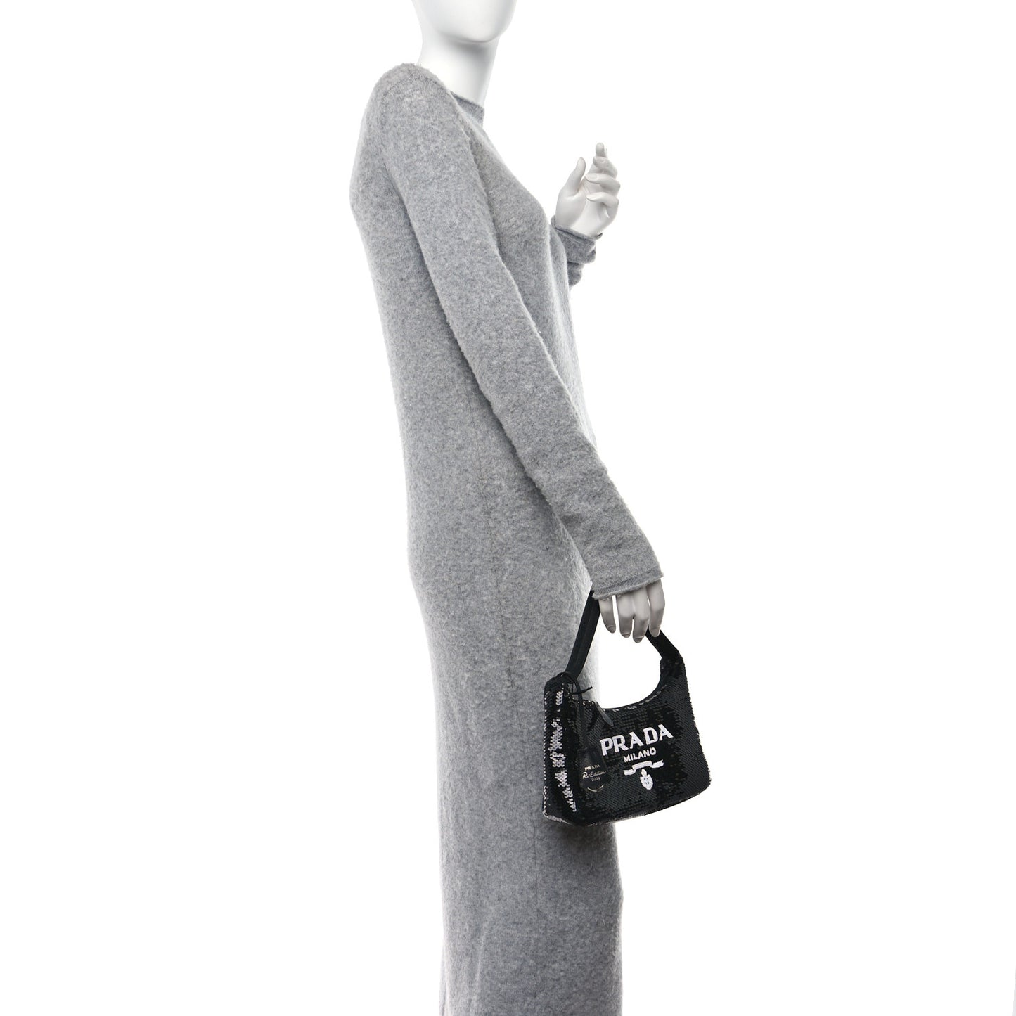 Paillettes Sequin Mini Re-Edition 2000 Bag Black White