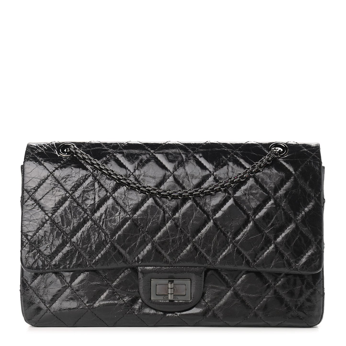 Glazed Aged Calfskin Quilted 2.55 Reissue 227 Flap So Black