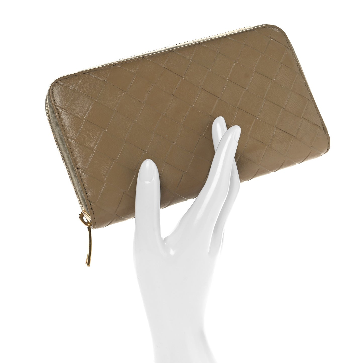 Nappa Intrecciato Zip Around Wallet Taupe