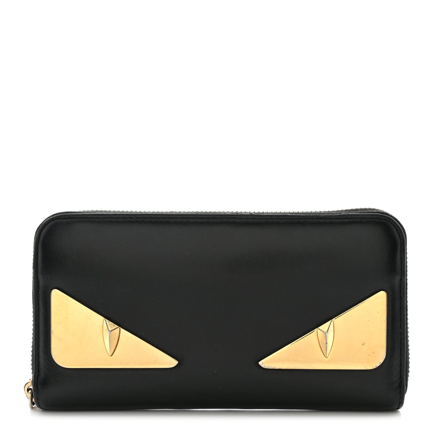Vitello Century Metal Monster Eyes Zip Around Wallet Black
