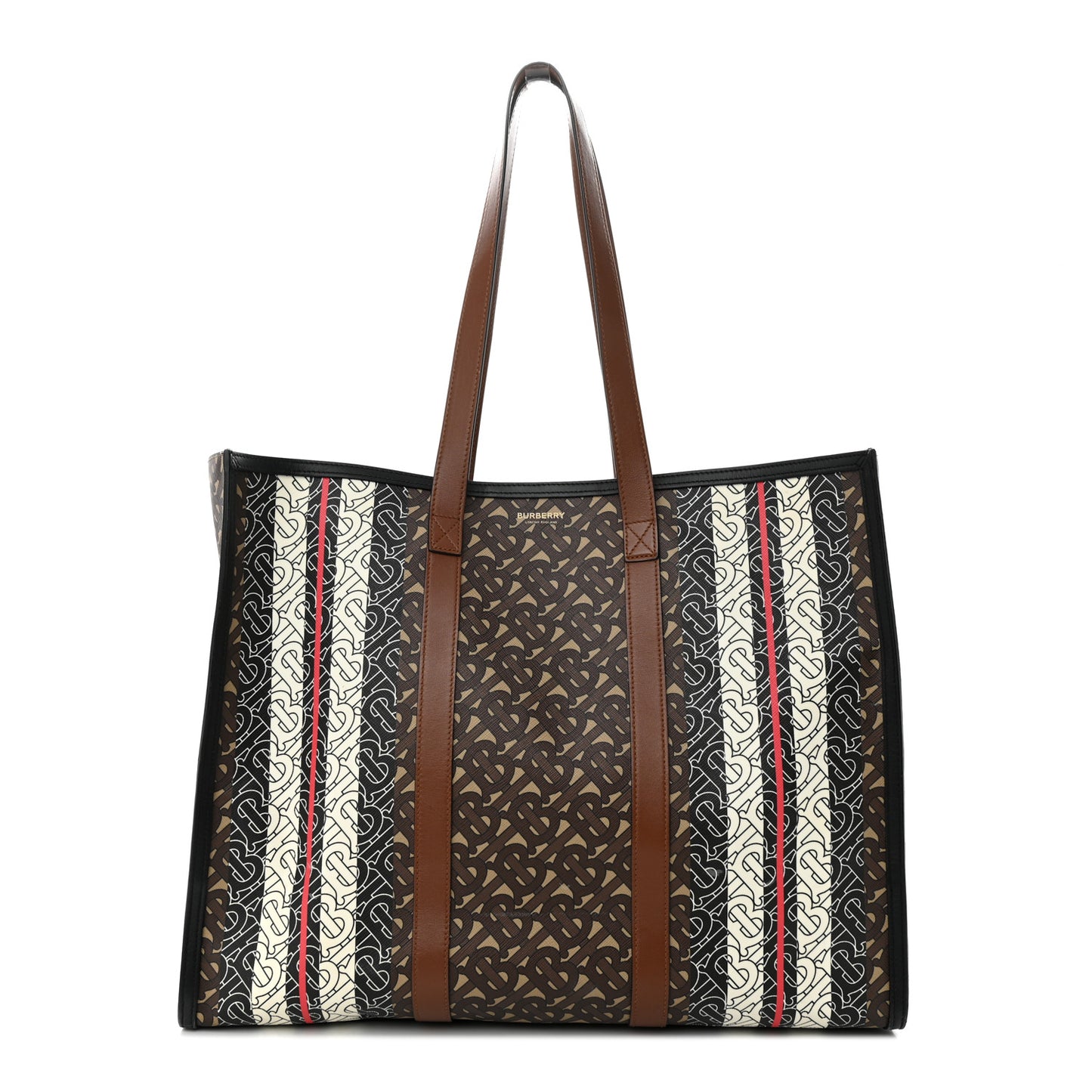 E-Canvas Monogram Stripe Book Tote Bridle Brown