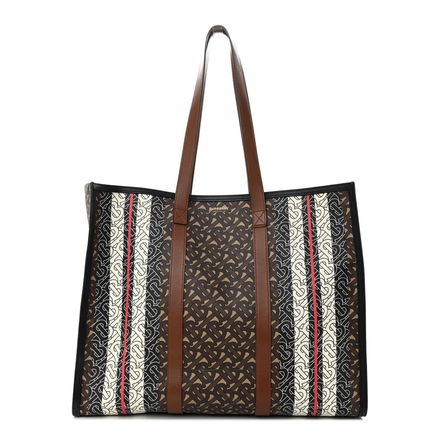 Burberry E-Canvas Monogram Stripe Book Tote Bridle Brown 1 of 21
