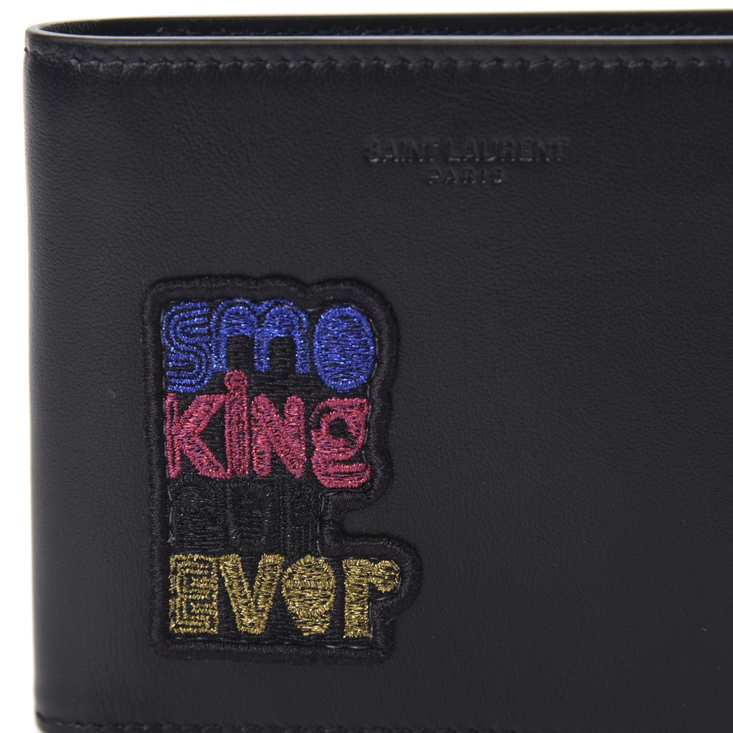 Calfskin Smoking Forever Patch Bifold Wallet Black