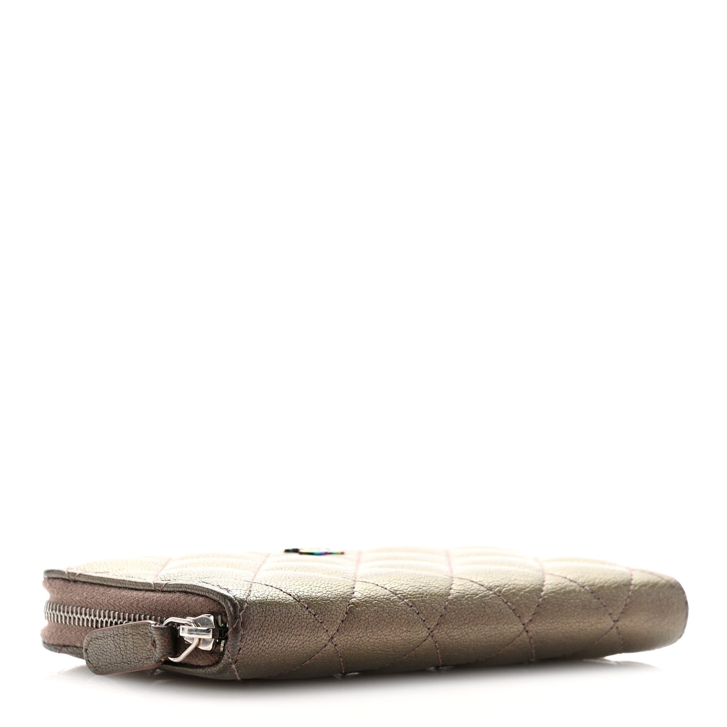 Iridescent Goatskin Quilted Small Zip Around Wallet Bronze